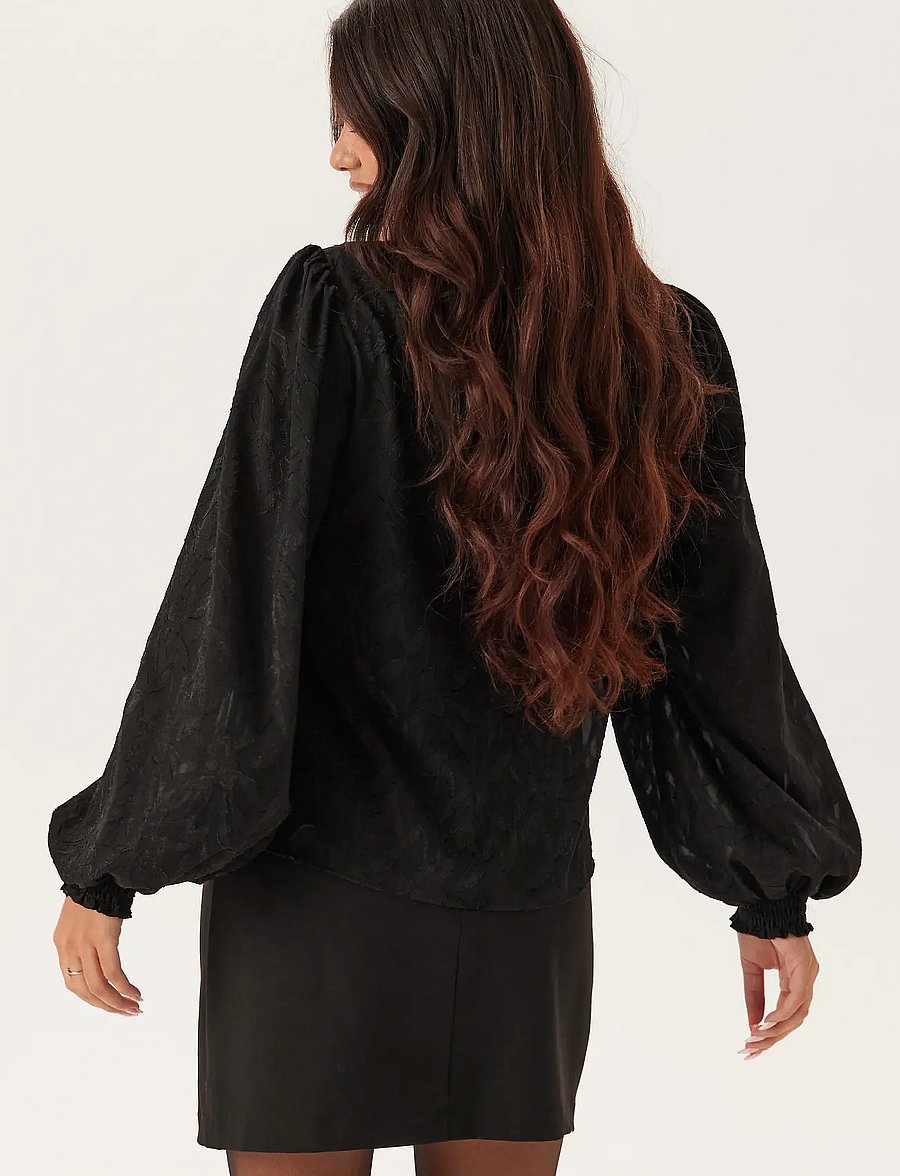 Bubbleroom - Jacquard Smock Blouse - langermede bluser - black - 3