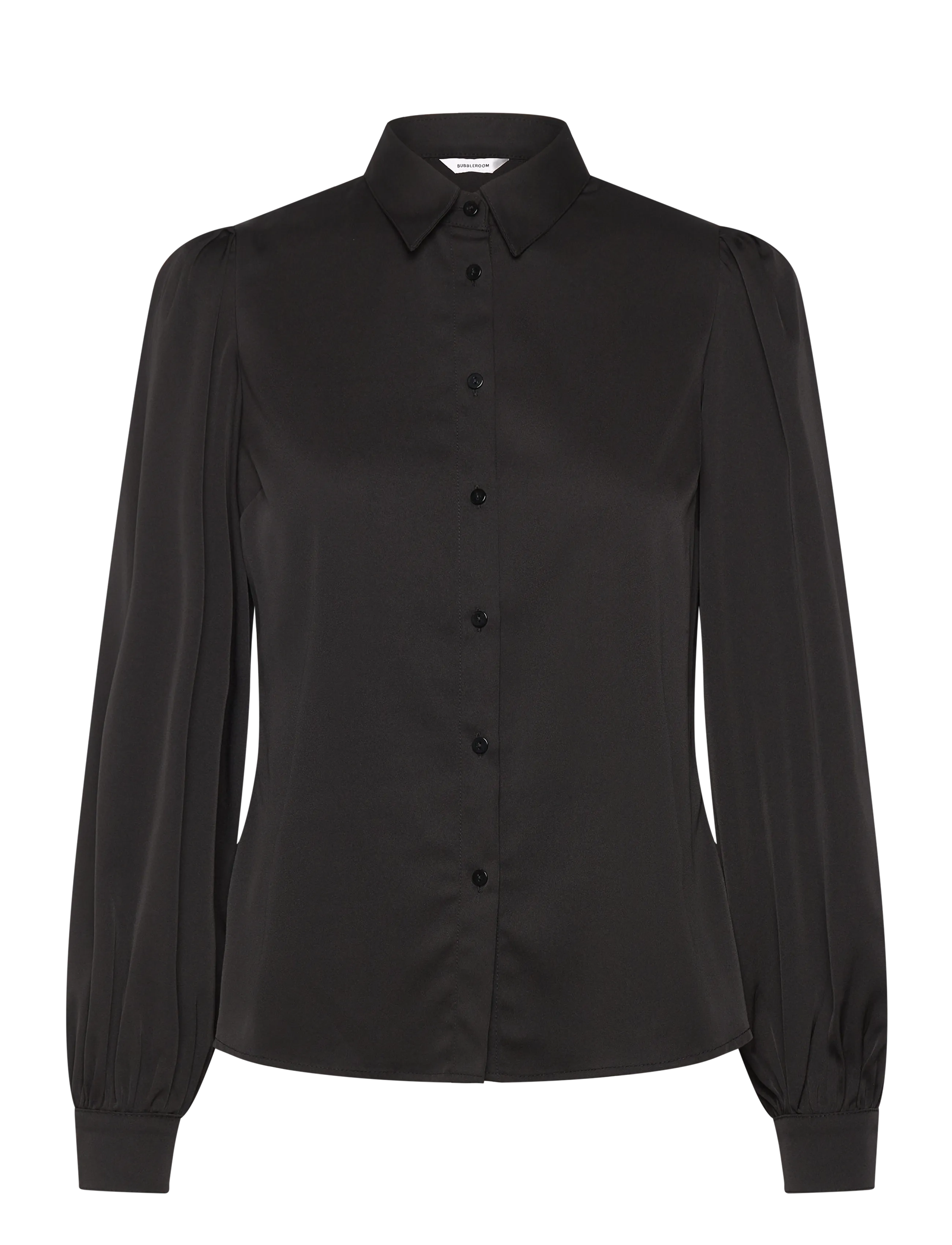 Bubbleroom - Puff Sleeve Satin Shirt - black - 1