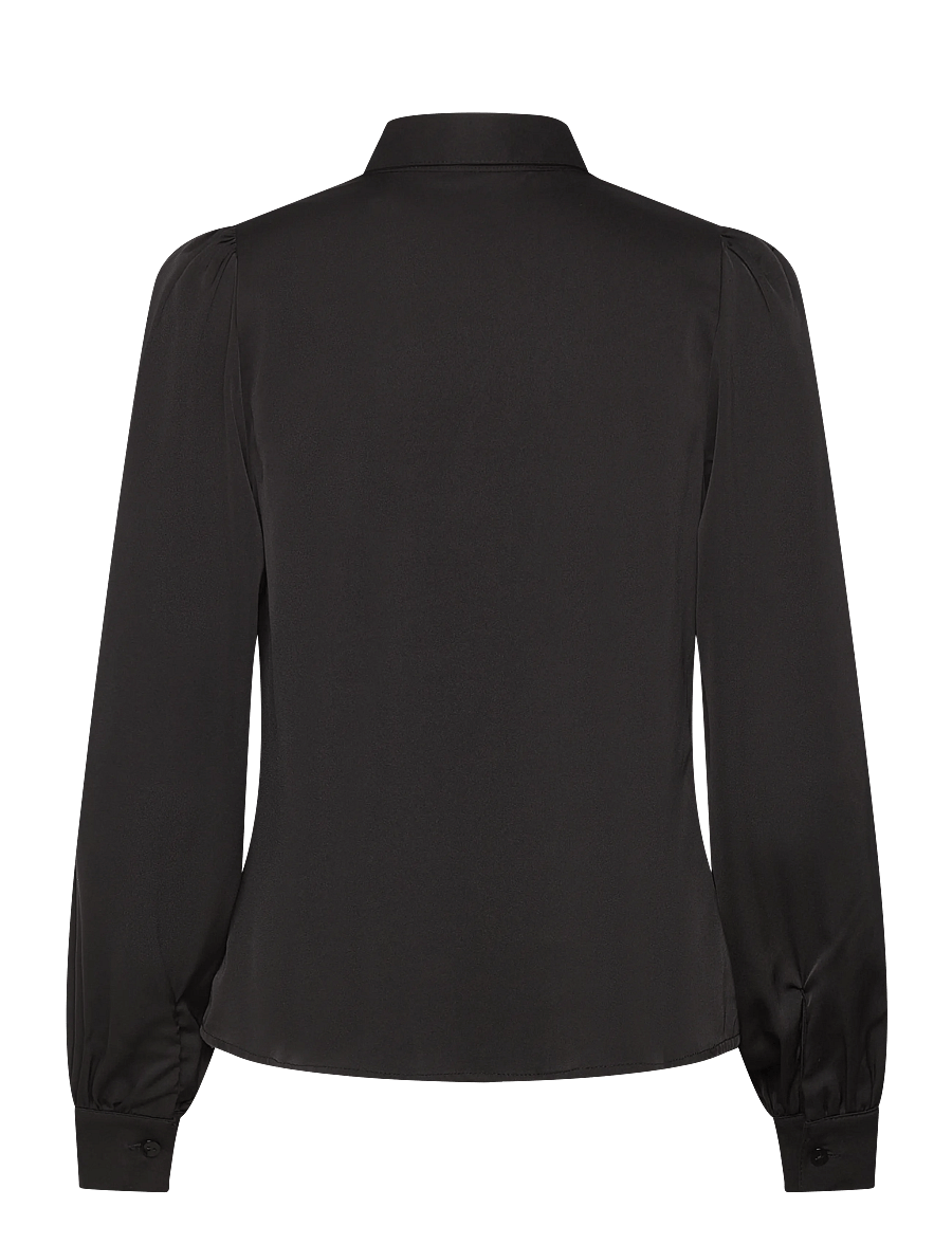 Bubbleroom - Puff Sleeve Satin Shirt - langærmede skjorter - black - 2