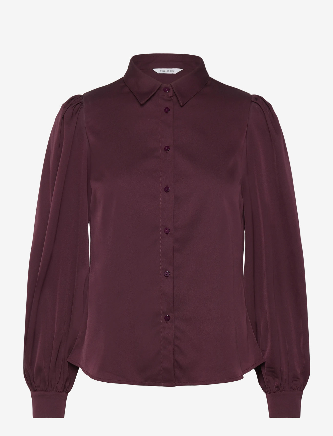 Bubbleroom - Puff Sleeve Satin Shirt - långärmade skjortor - burgundy - 1