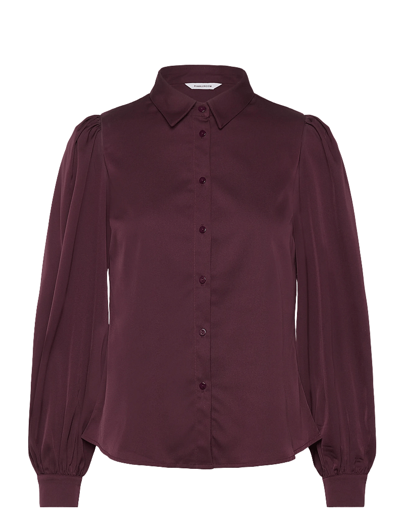 Bubbleroom - Puff Sleeve Satin Shirt - långärmade skjortor - burgundy - 1