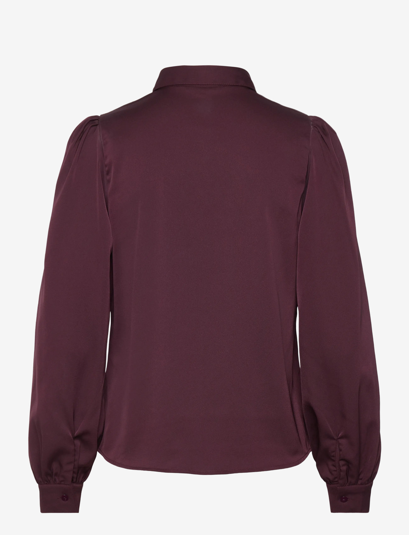 Bubbleroom - Puff Sleeve Satin Shirt - långärmade skjortor - burgundy - 2