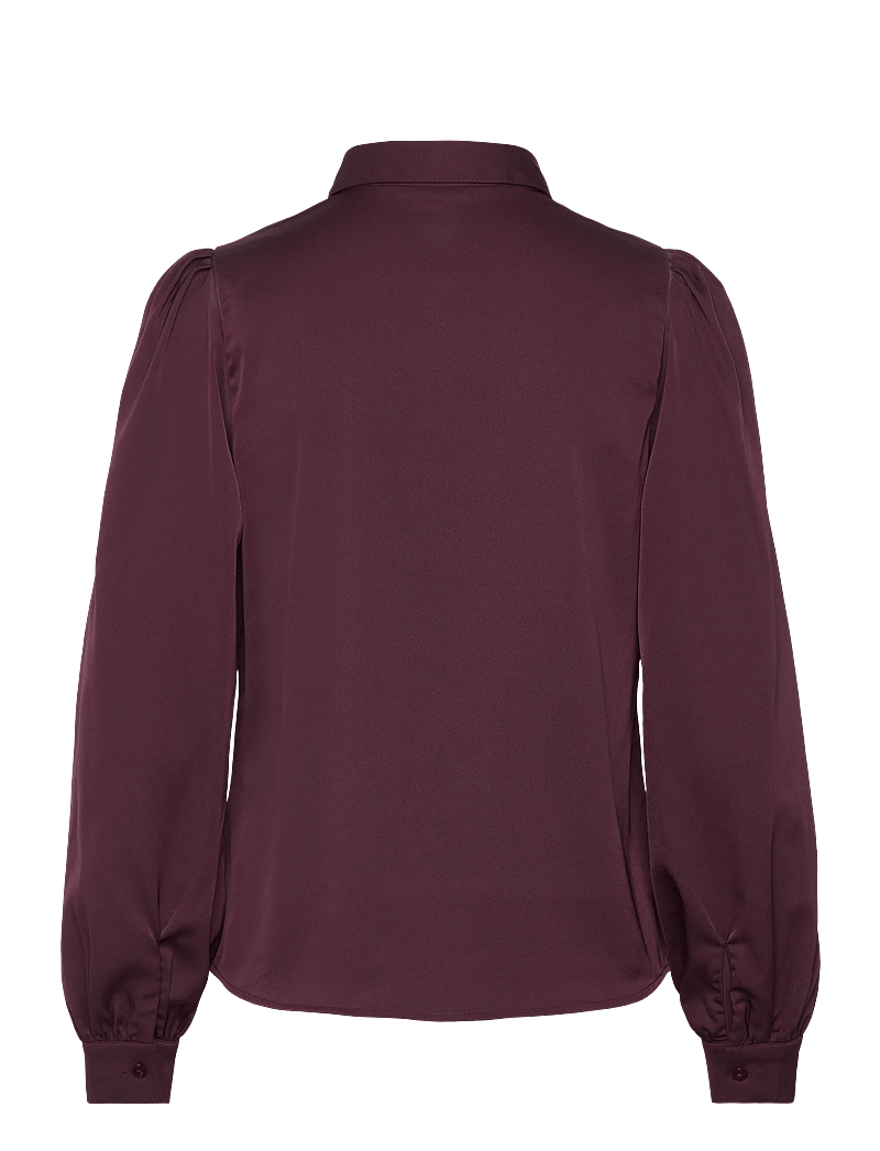 Bubbleroom - Puff Sleeve Satin Shirt - långärmade skjortor - burgundy - 2