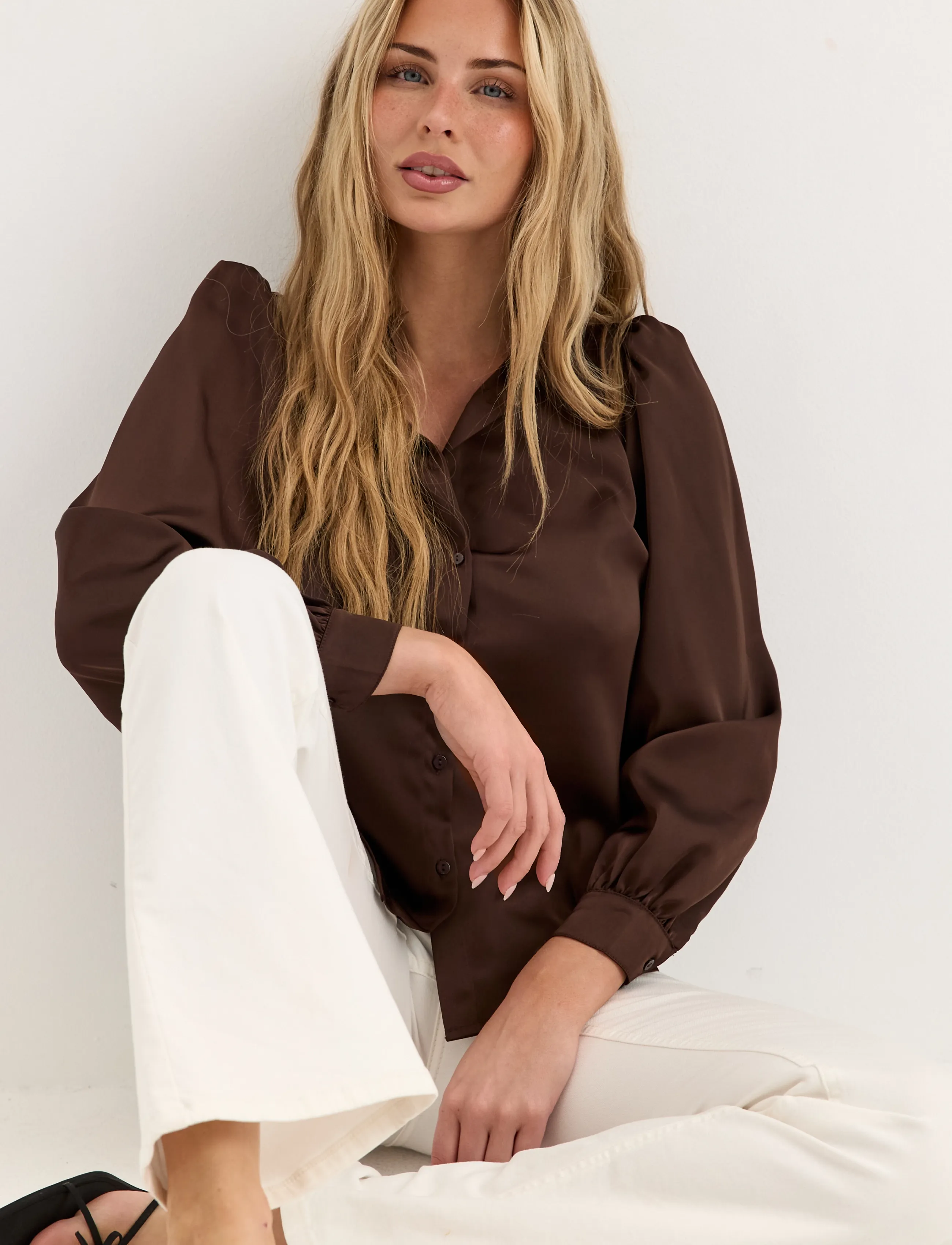 Puff Sleeve Satin Shirt