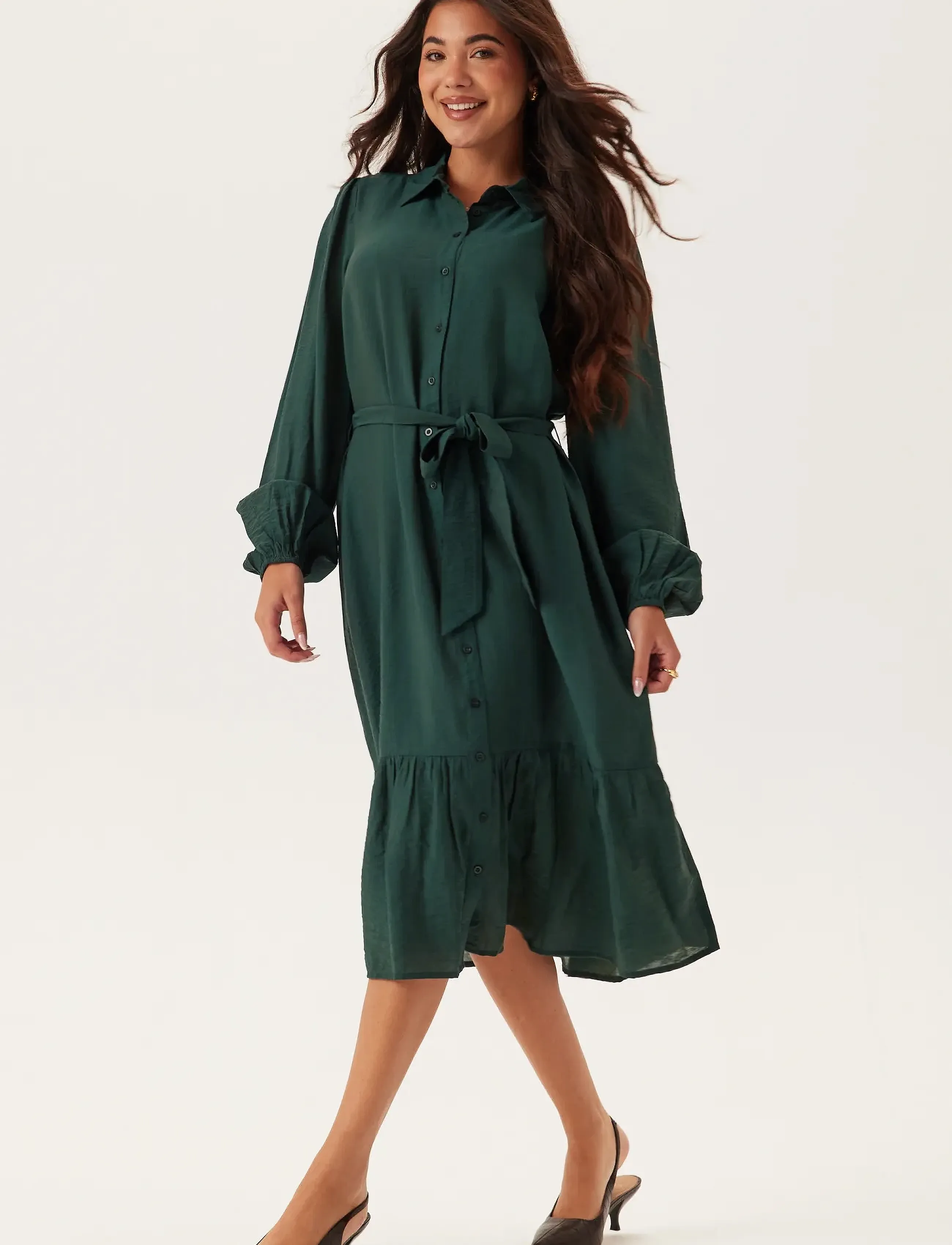 Bubbleroom Midi Shirt Dress - Tøj - DARK GREEN / green