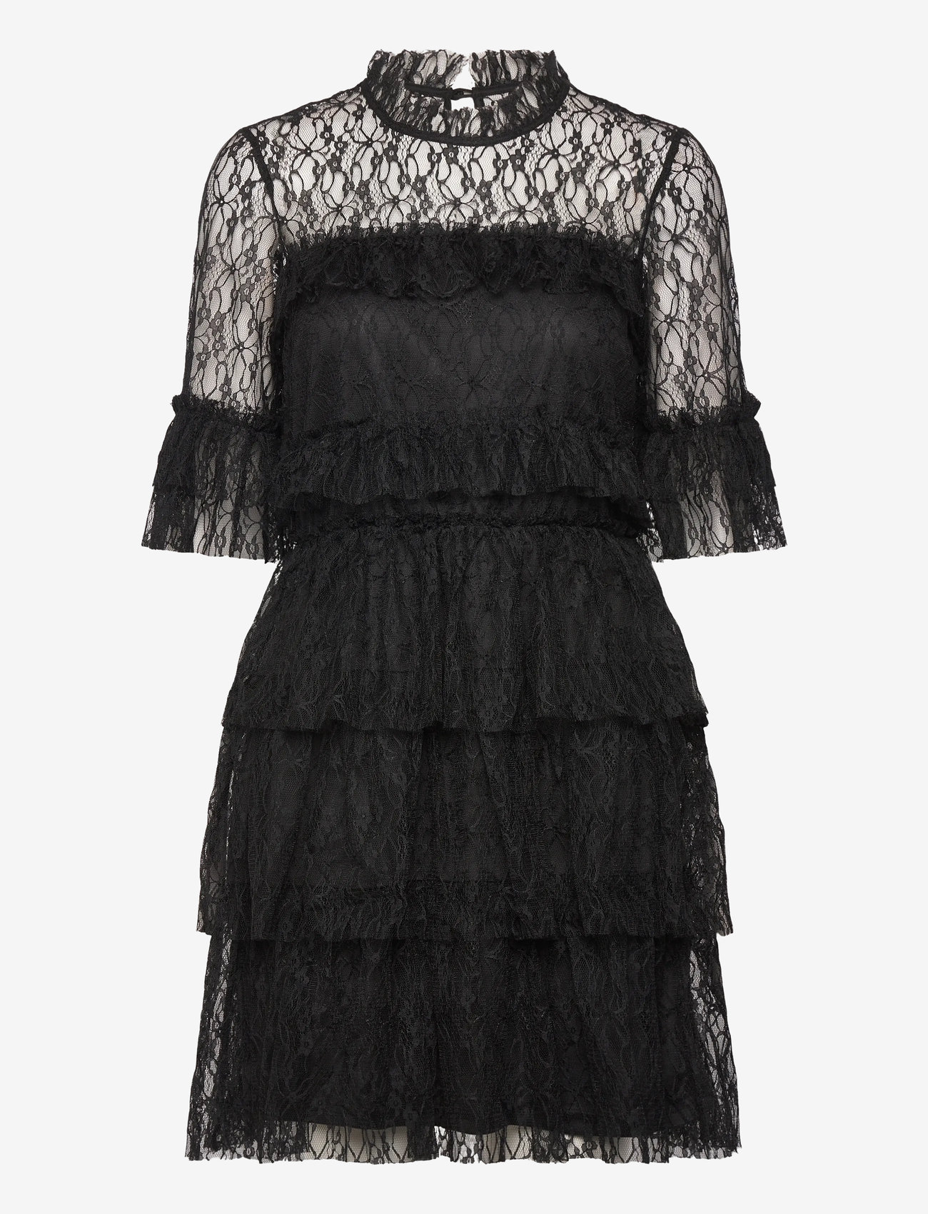 Bubbleroom - Frill Lace Dress - cocktailklänningar - black - 1
