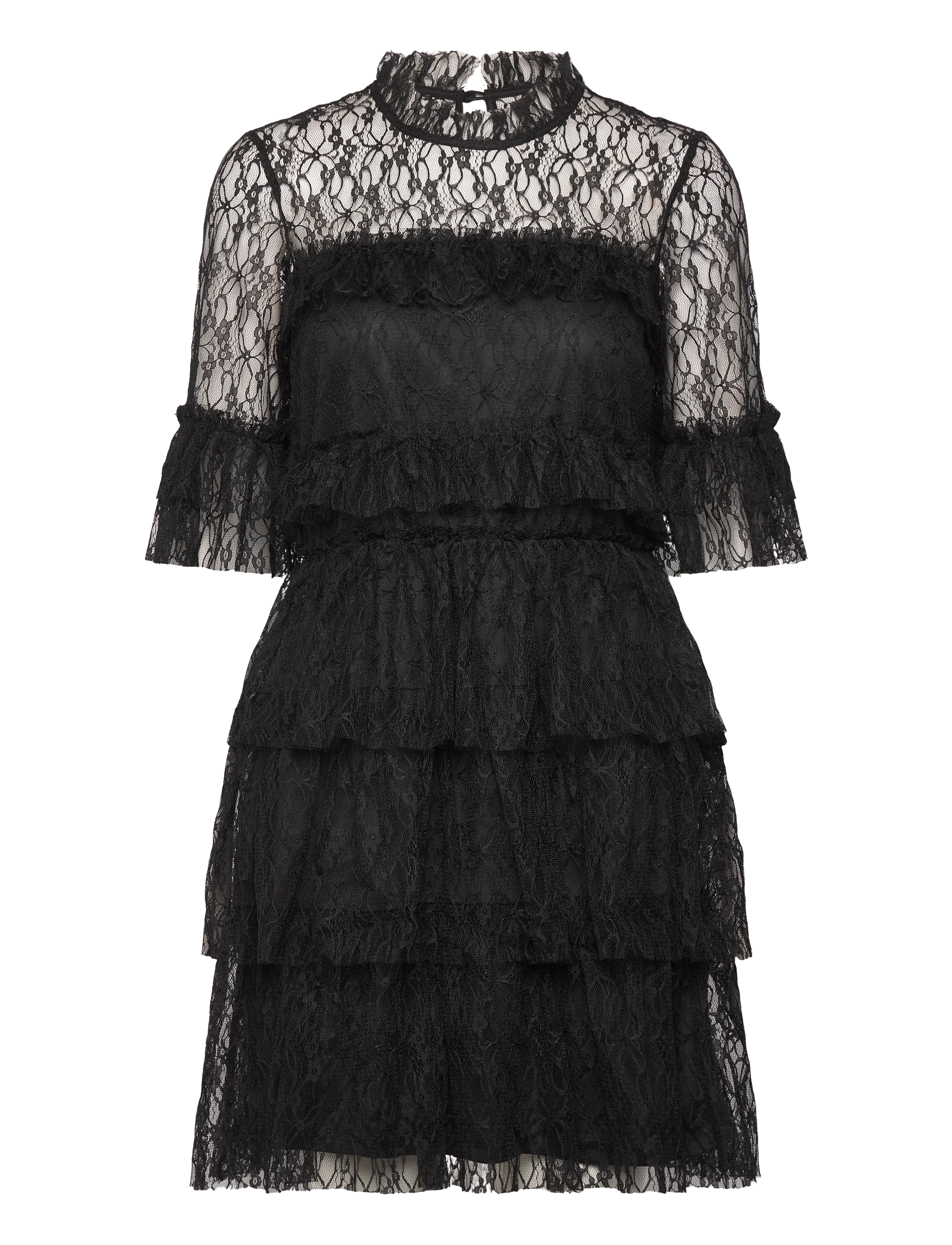 Bubbleroom - Frill Lace Dress - black - 1