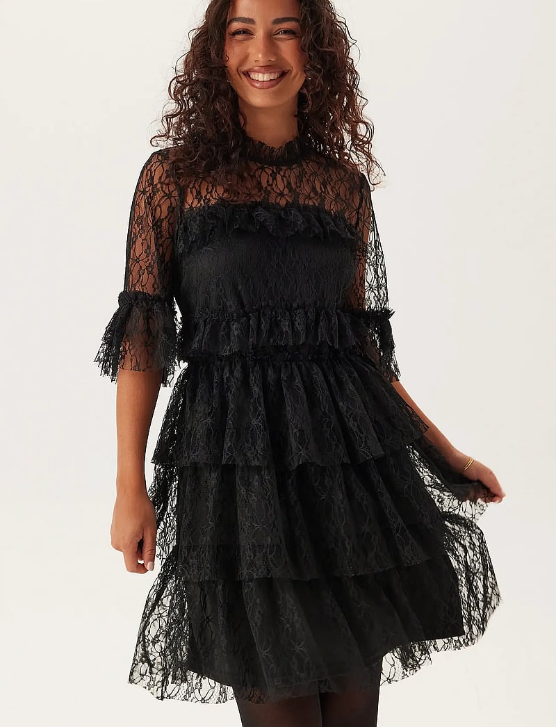 Bubbleroom - Frill Lace Dress - black - 0