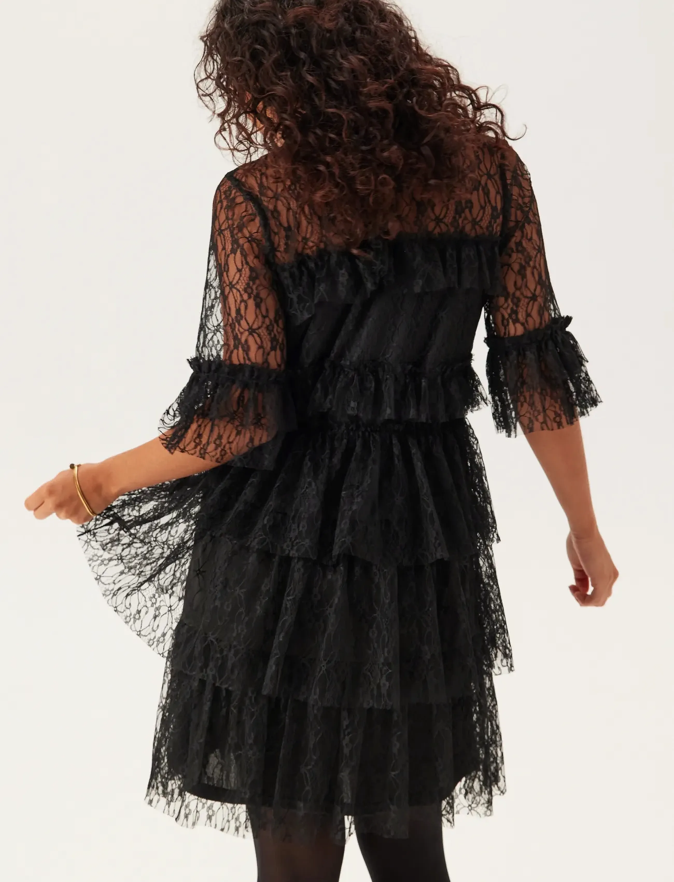Bubbleroom - Frill Lace Dress - black - 3