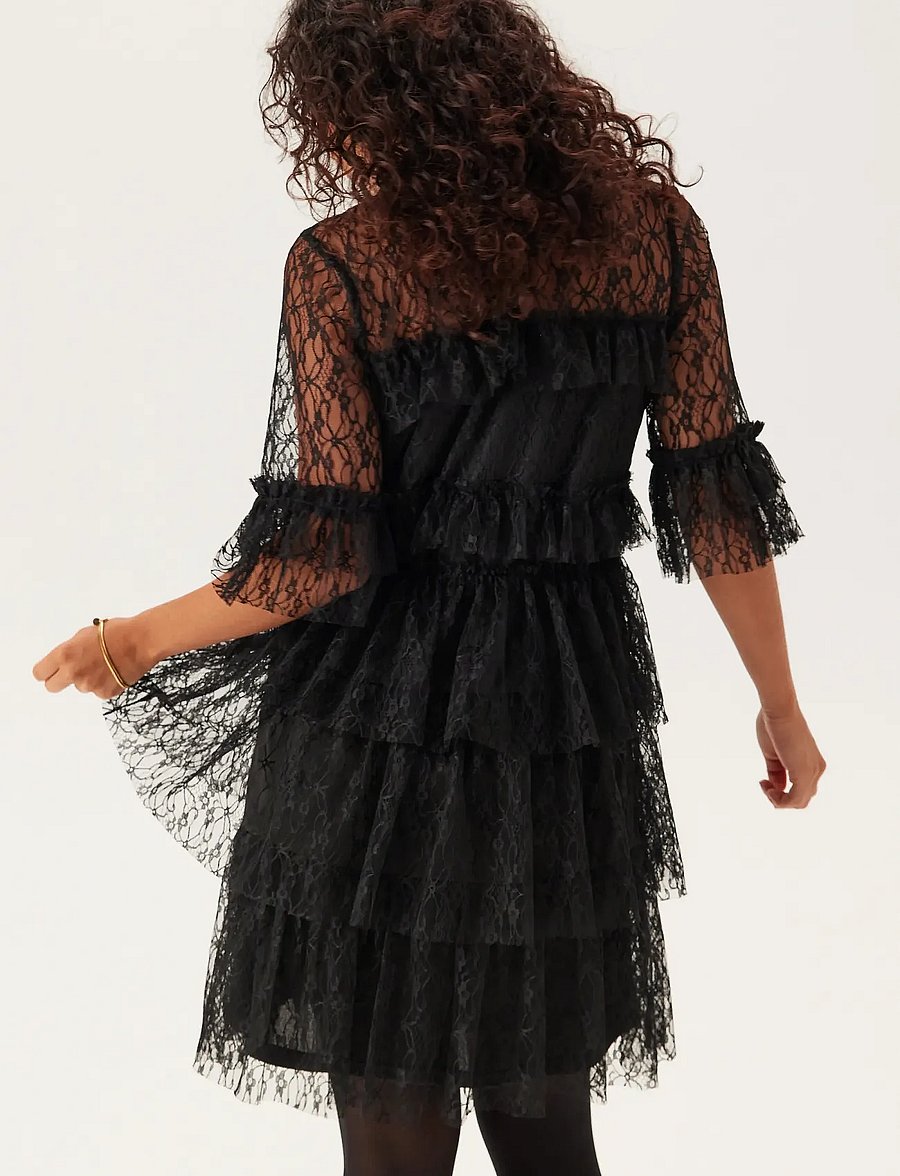 Bubbleroom - Frill Lace Dress - black - 3