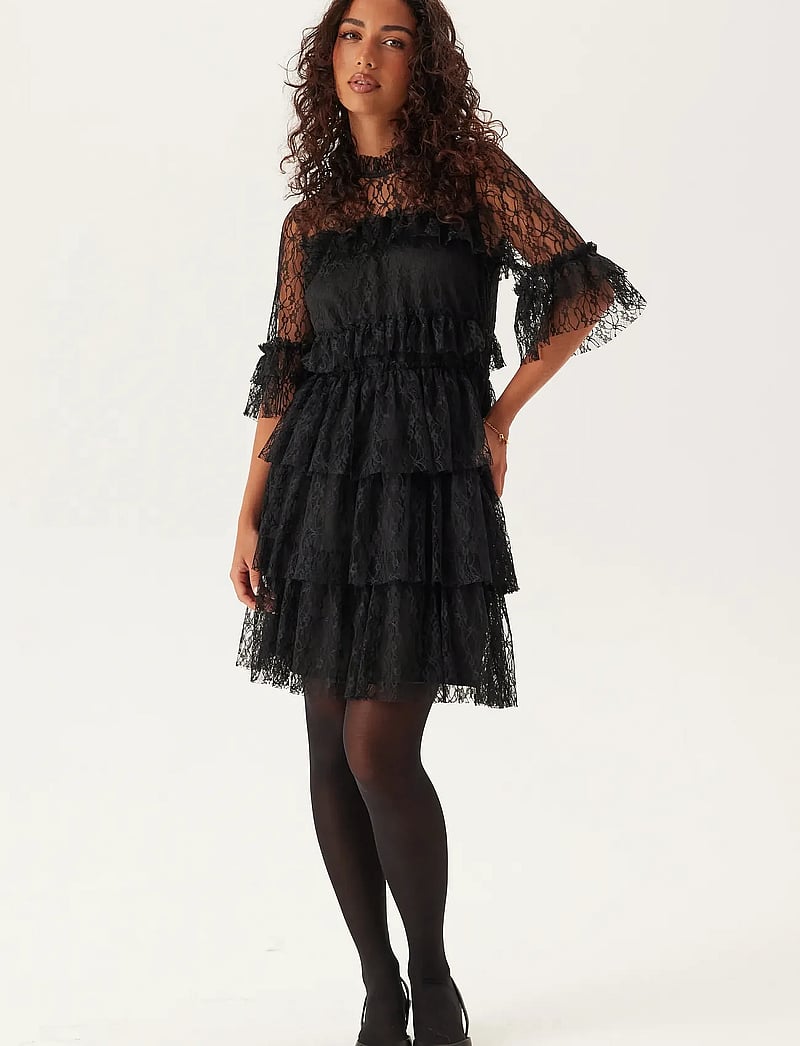 Bubbleroom - Frill Lace Dress - black - 4