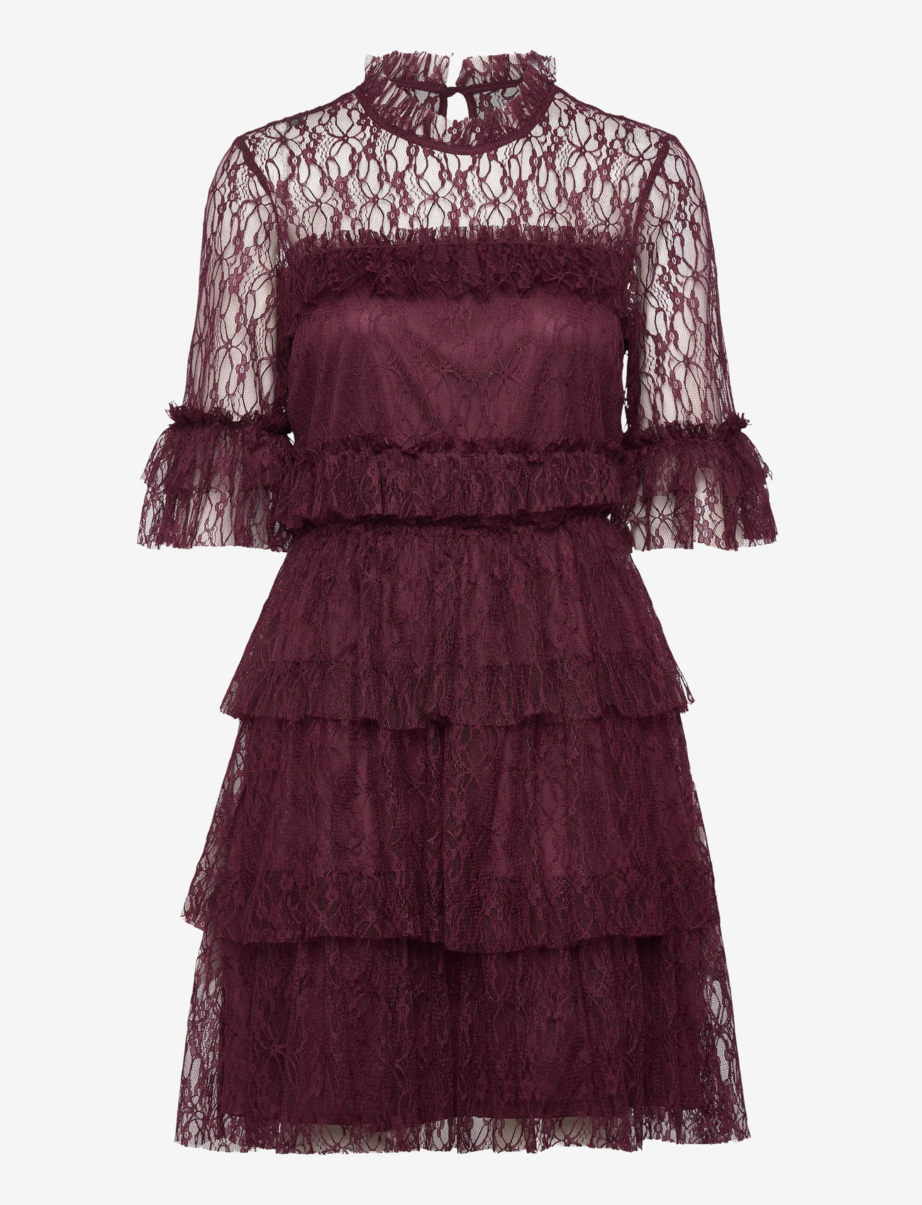 Bubbleroom - Frill Lace Dress - cocktailklänningar - burgundy - 1