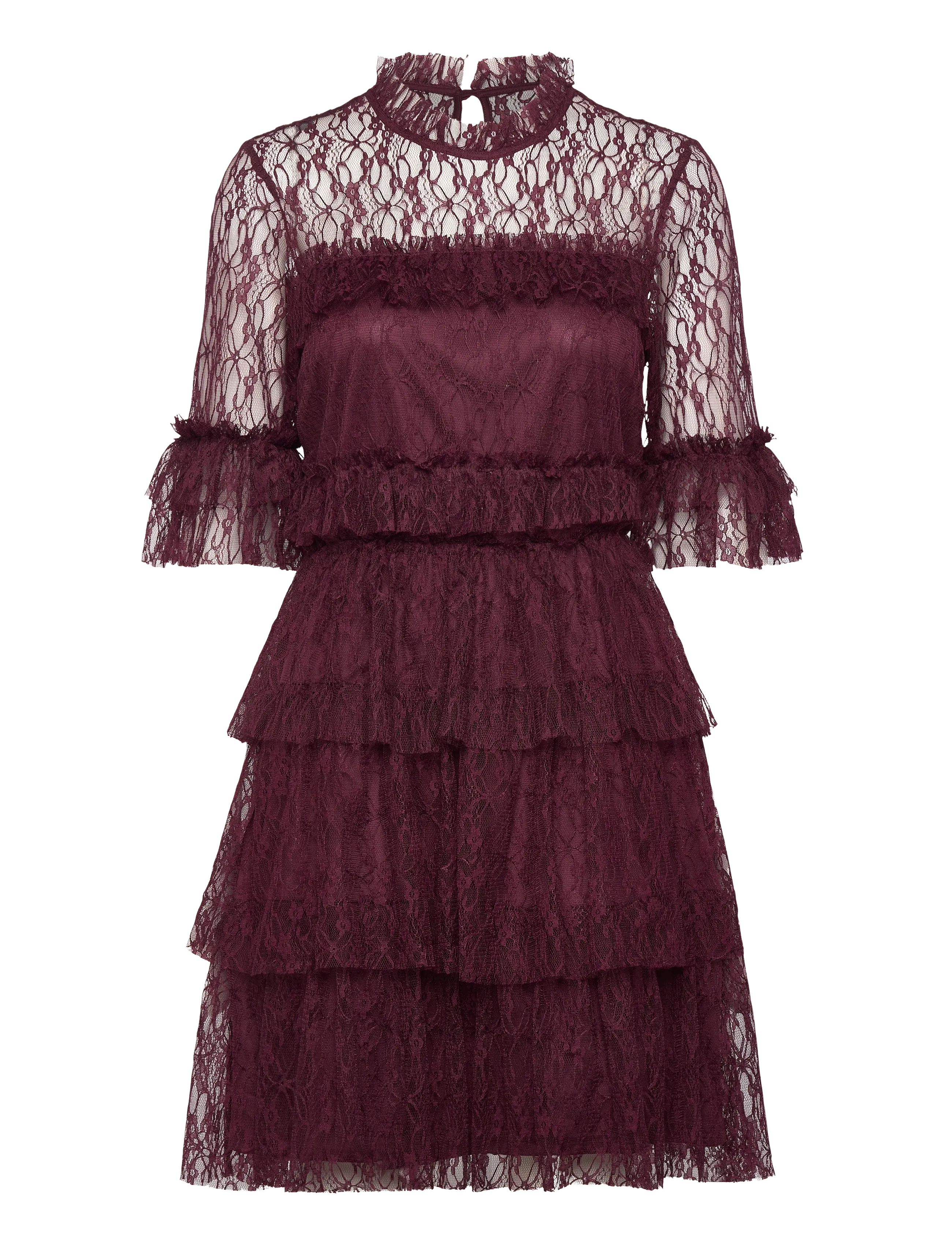 Bubbleroom Frill Lace Dress - Dresses - BURGUNDY / burgundy