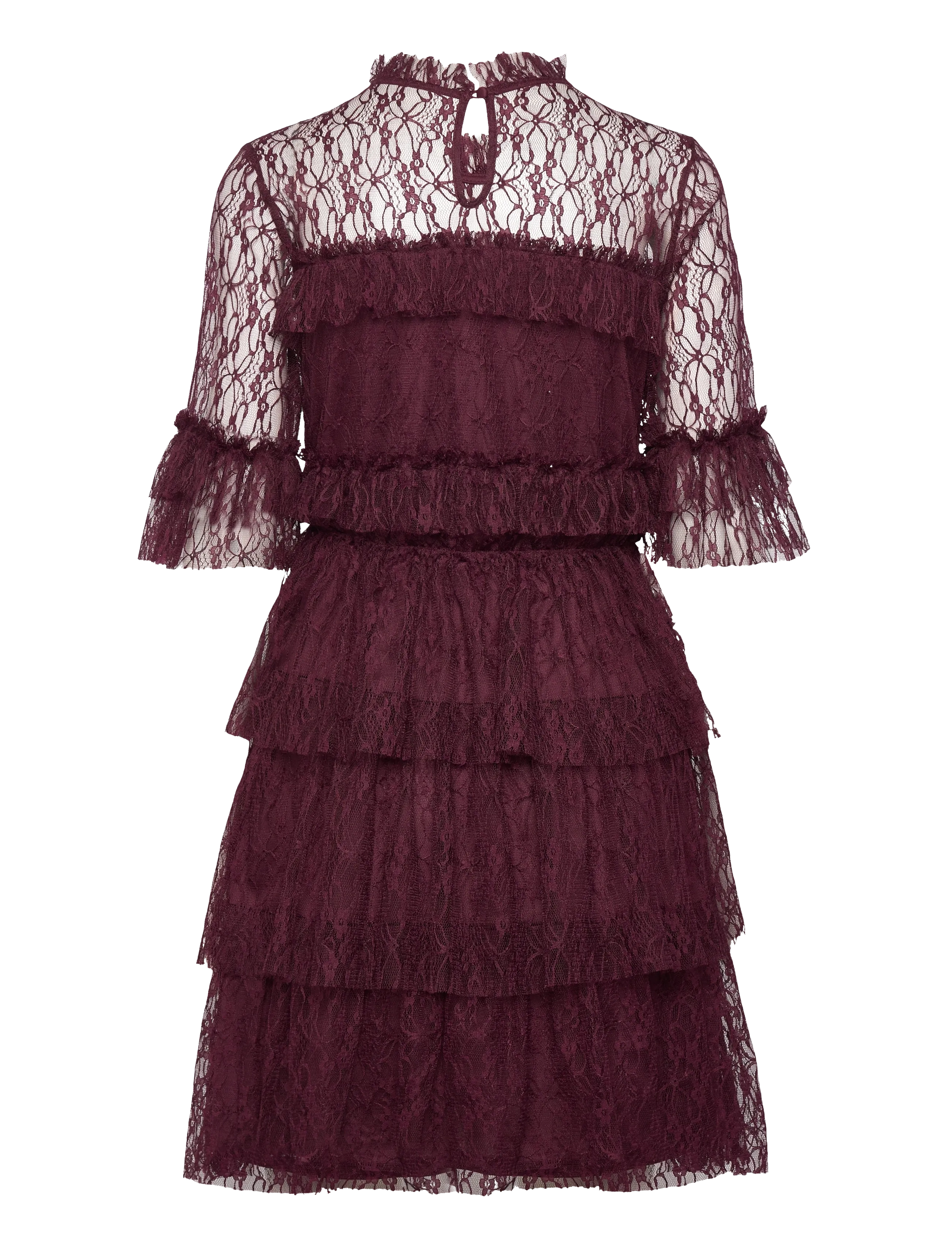 Bubbleroom - Frill Lace Dress - burgundy - 2