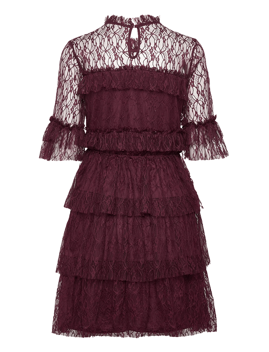 Bubbleroom - Frill Lace Dress - burgundy - 2