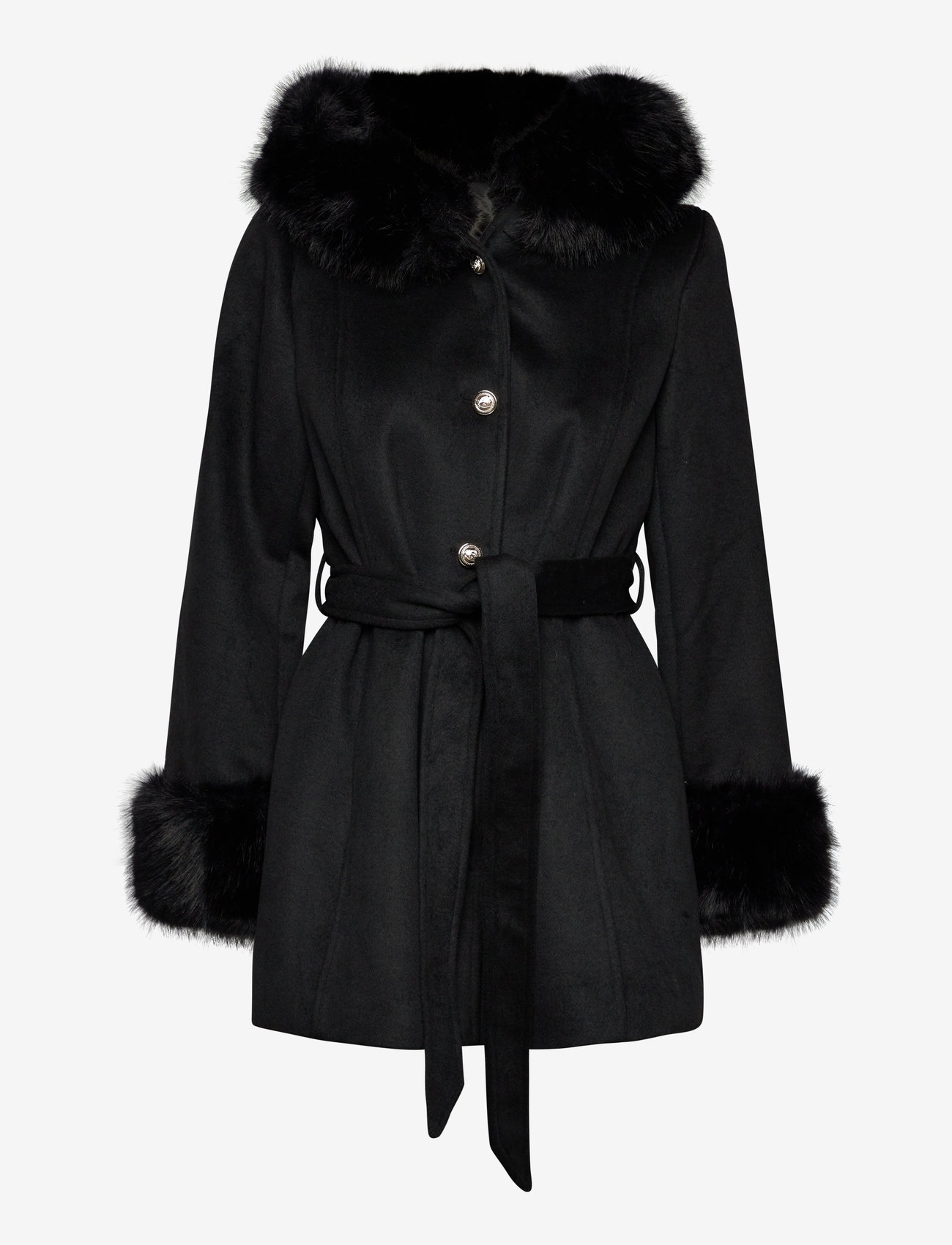 Bubbleroom - Hooded Wool Blend Coat - black - 1