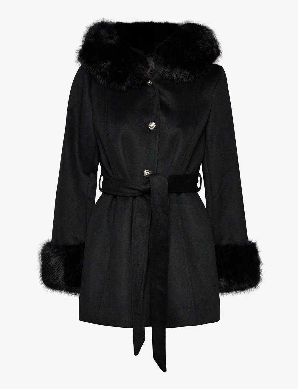 Bubbleroom - Hooded Wool Blend Coat - mäntel - black - 1