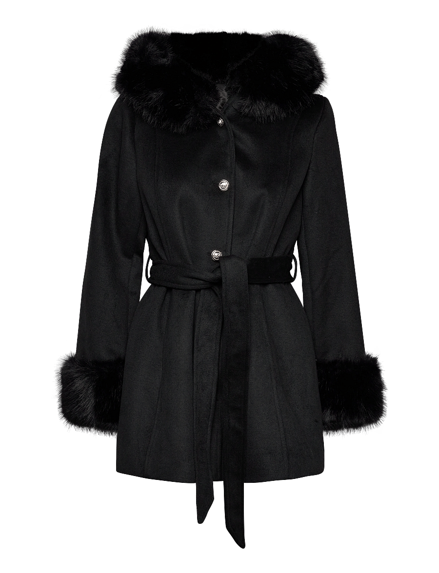 Bubbleroom - Hooded Wool Blend Coat - black - 1