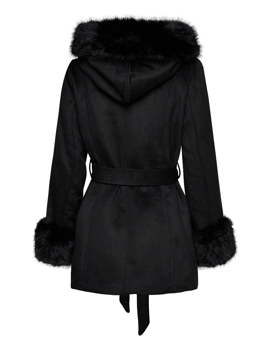 Bubbleroom - Hooded Wool Blend Coat - black - 2