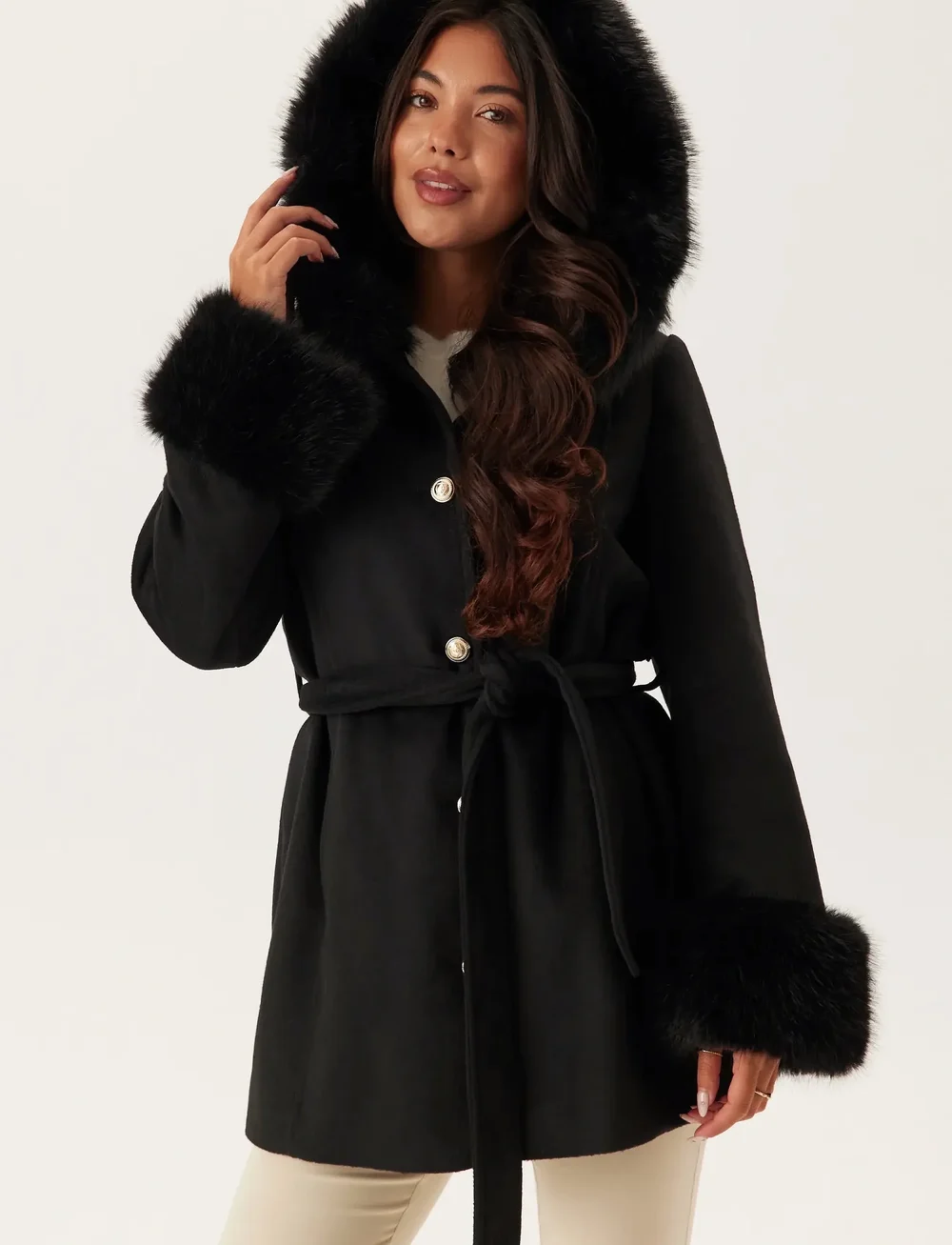 Bubbleroom - Hooded Wool Blend Coat - mäntel - black - 0