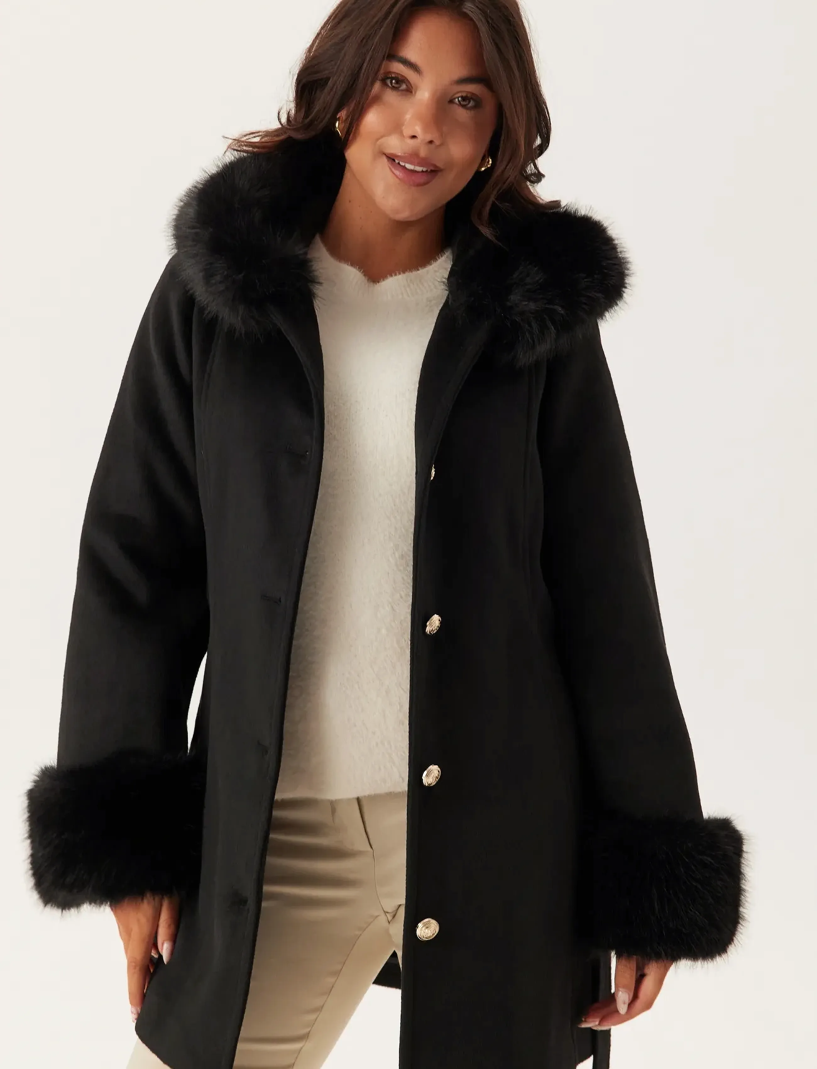 Bubbleroom - Hooded Wool Blend Coat - black - 3