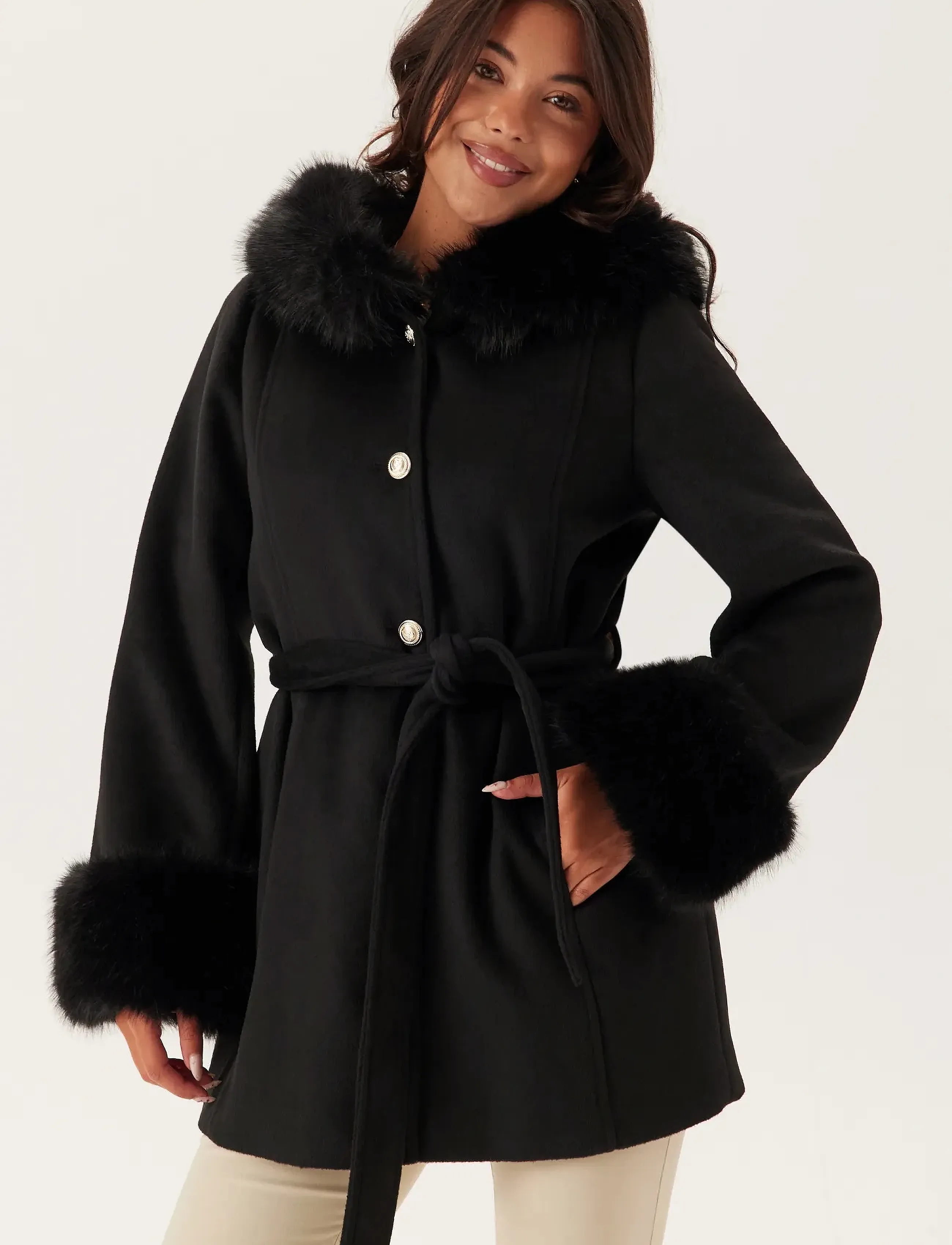 Bubbleroom - Hooded Wool Blend Coat - black - 4