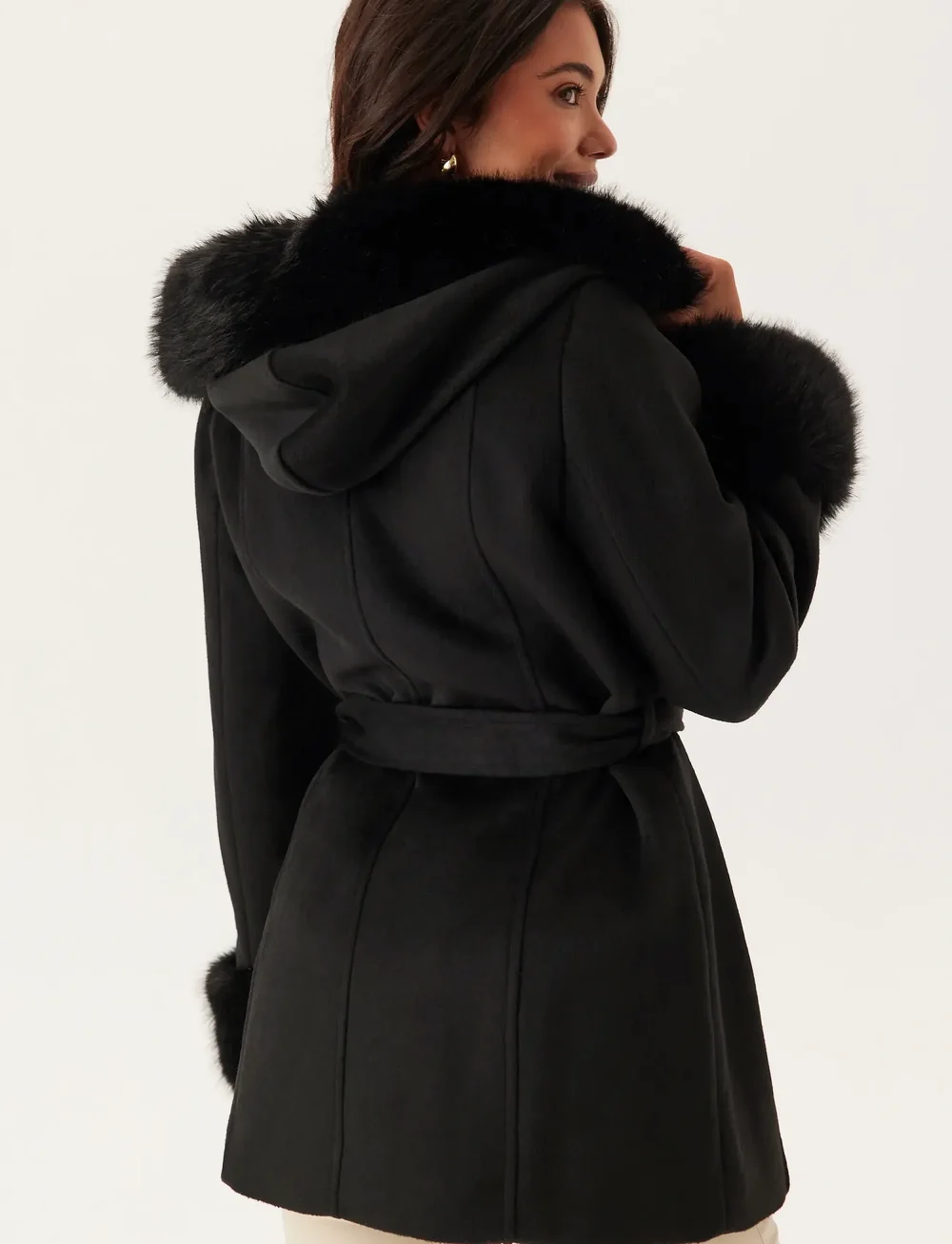 Bubbleroom - Hooded Wool Blend Coat - mäntel - black - 5