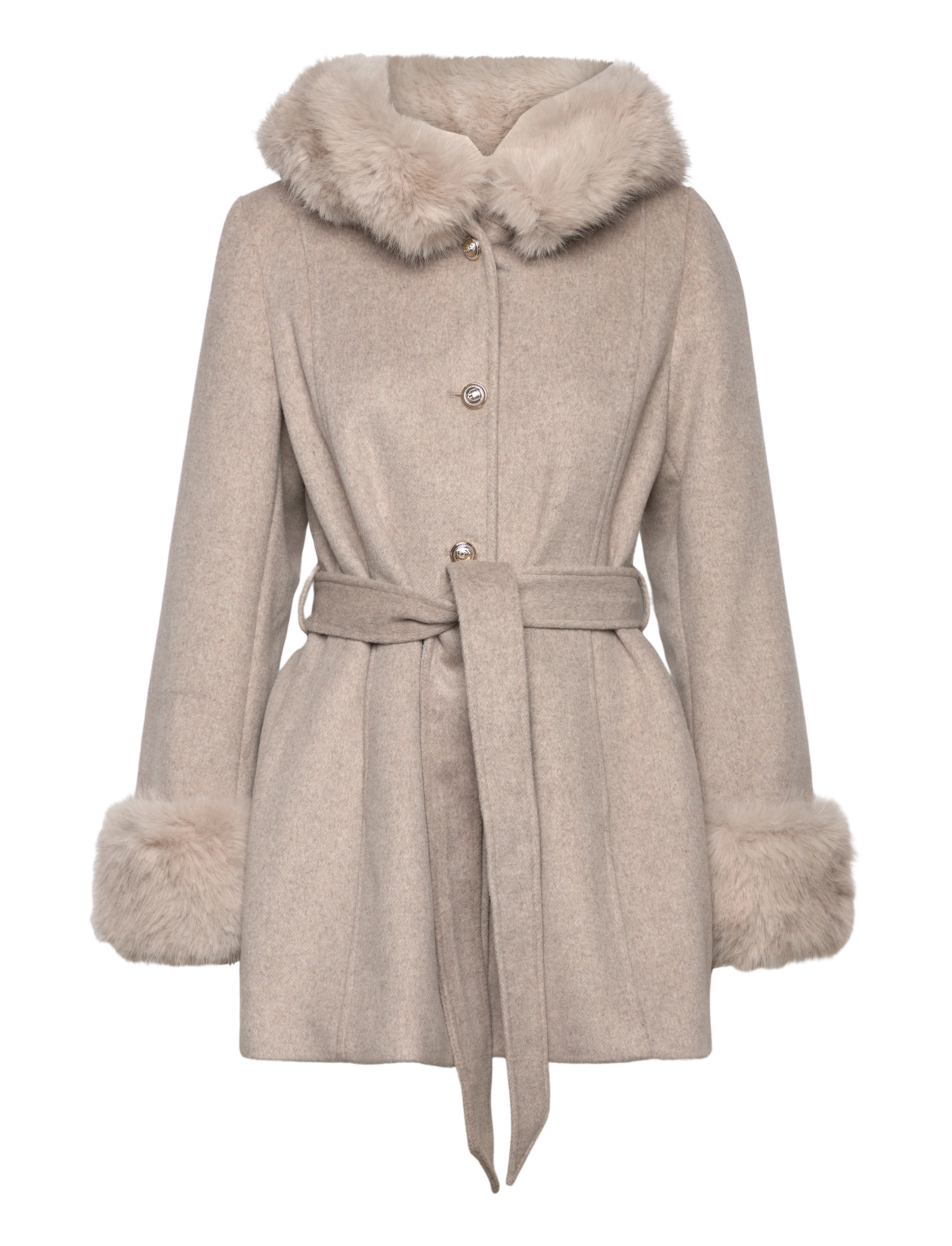 Bubbleroom Hooded Wool Blend Coat - Tøj - LIGHT BEIGE / beige