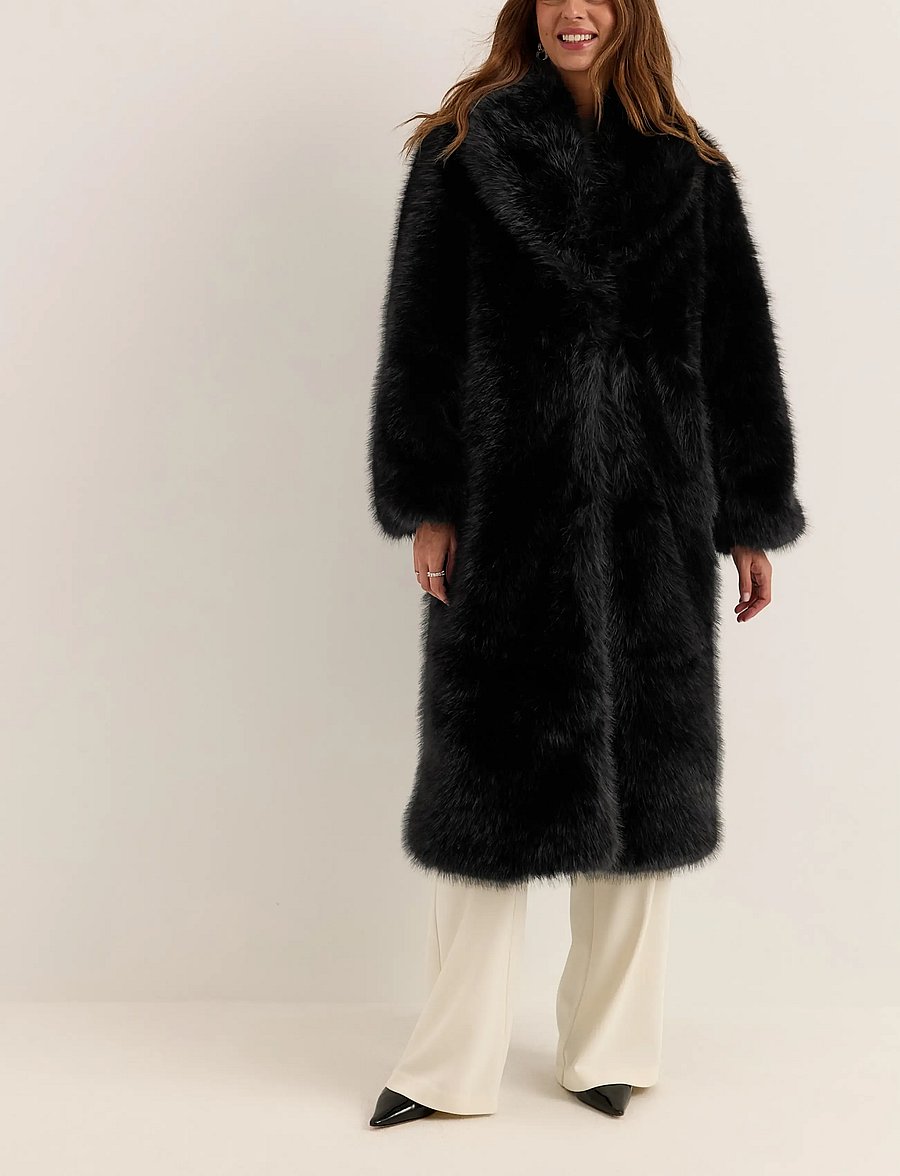 Bubbleroom - Long Faux Fur Coat - faux fur jakker - black - 0