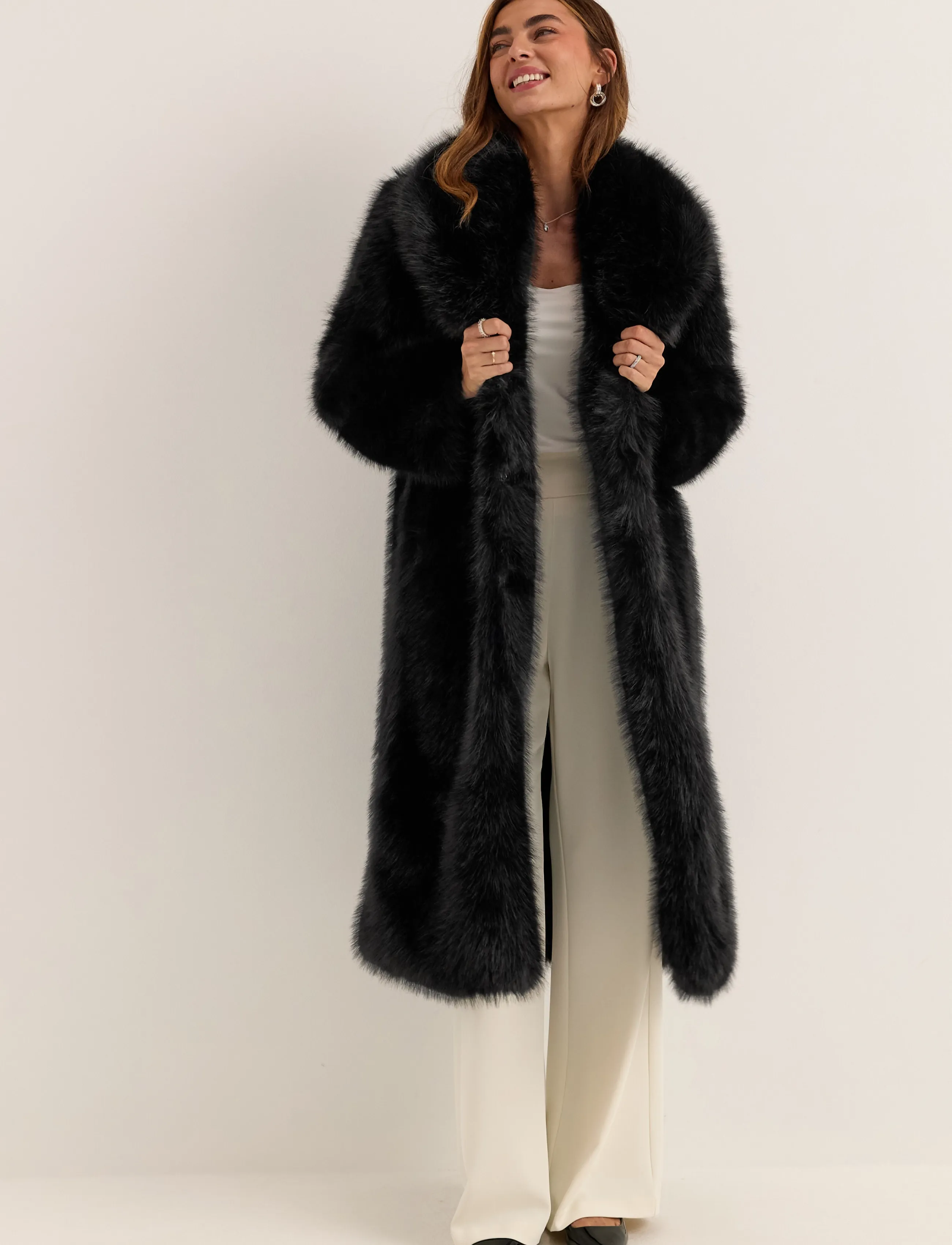 Bubbleroom - Long Faux Fur Coat - faux fur jakker - black - 4