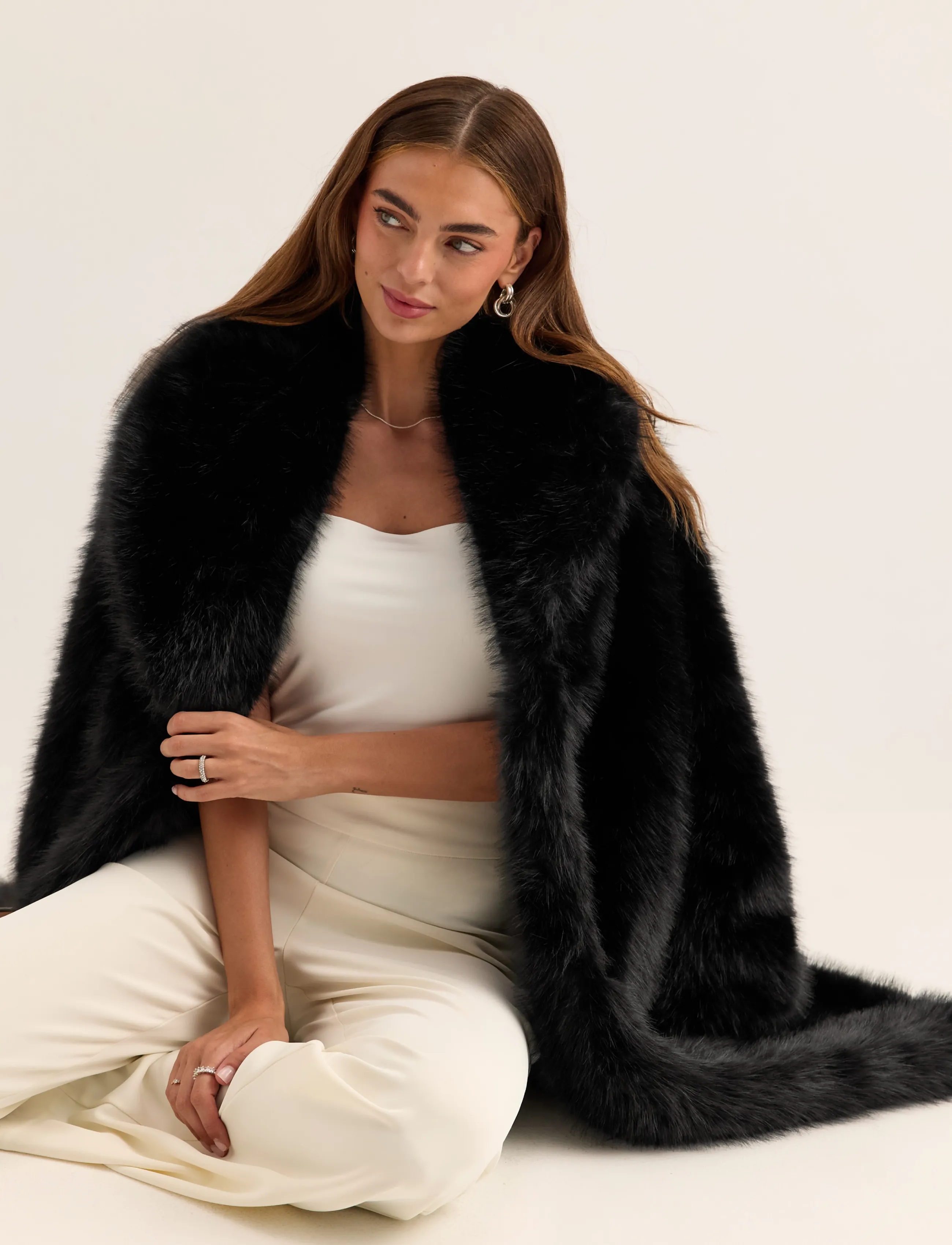 Bubbleroom - Long Faux Fur Coat - faux fur jakker - black - 5