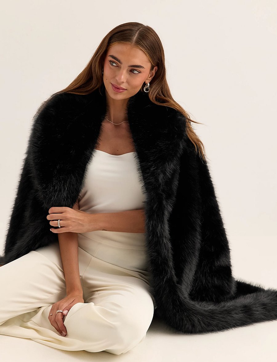 Bubbleroom - Long Faux Fur Coat - faux fur jakker - black - 5