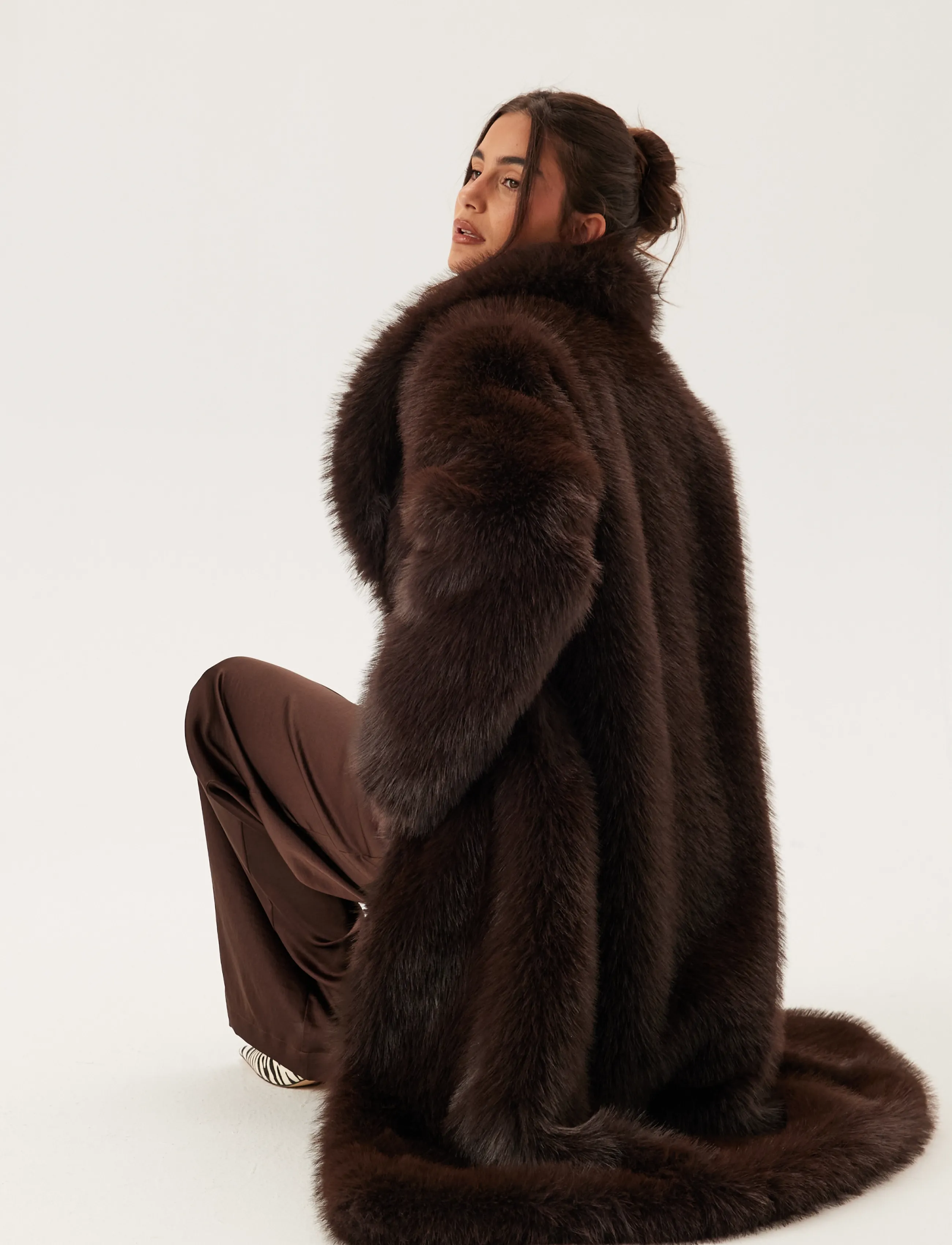 Bubbleroom - Long Faux Fur Coat - faux fur - dark brown - 3