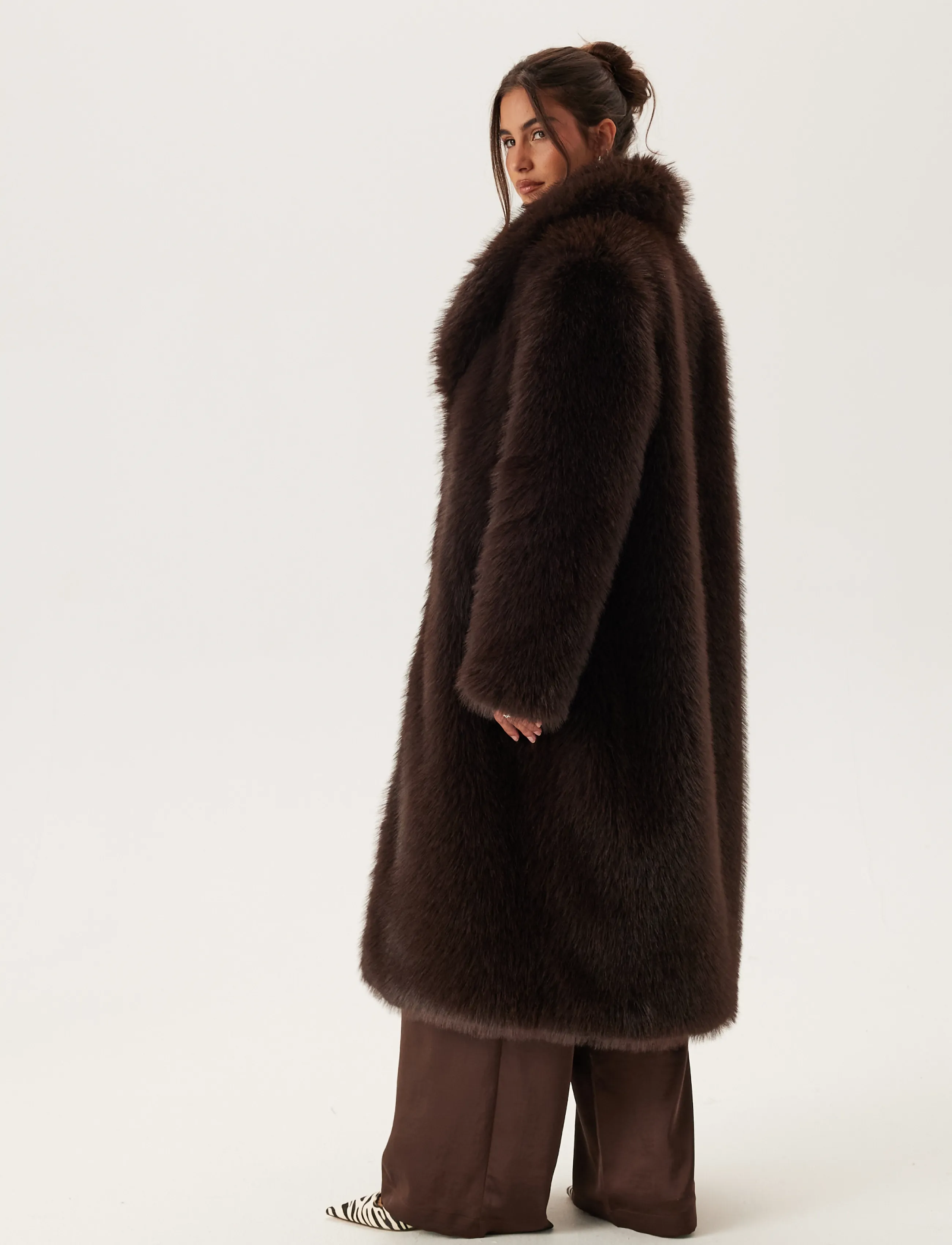 Bubbleroom - Long Faux Fur Coat - faux fur - dark brown - 4