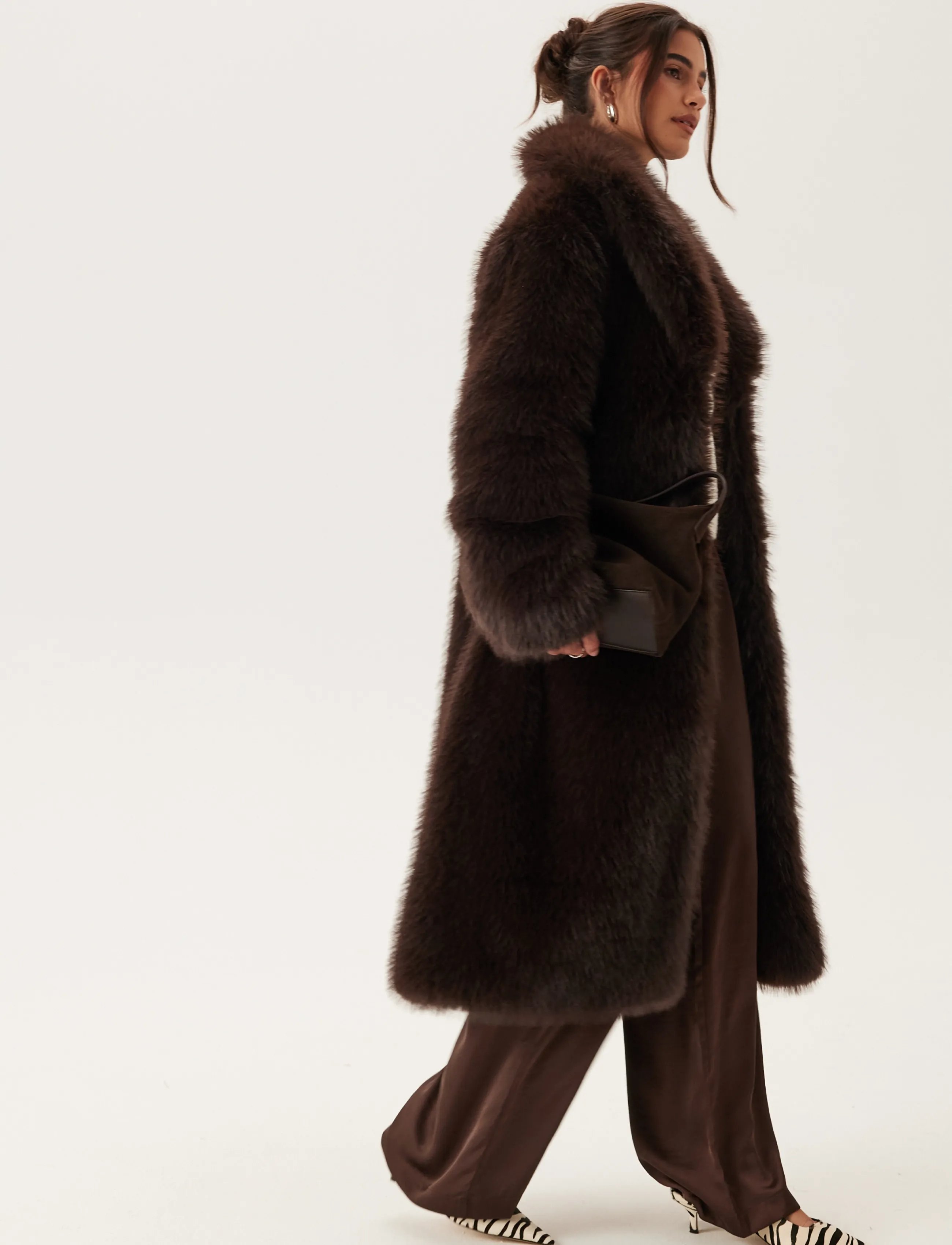 Bubbleroom - Long Faux Fur Coat - faux fur - dark brown - 5