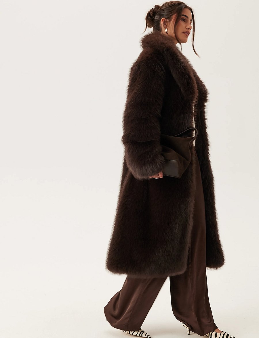 Bubbleroom - Long Faux Fur Coat - faux fur - dark brown - 5