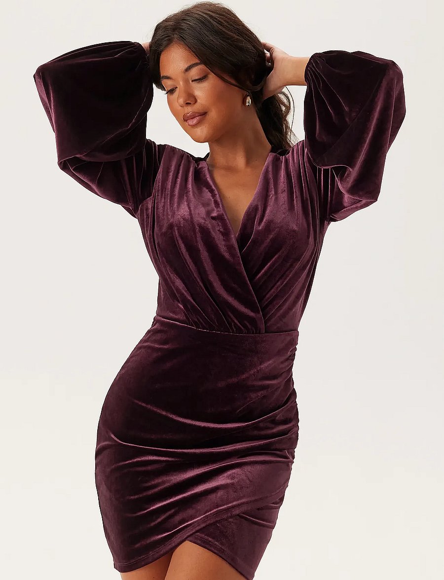 Bubbleroom - Velvet Wrap Dress - burgundy - 0