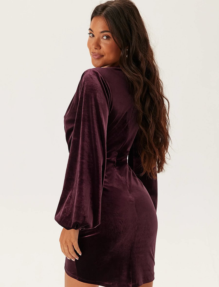 Bubbleroom - Velvet Wrap Dress - burgundy - 5