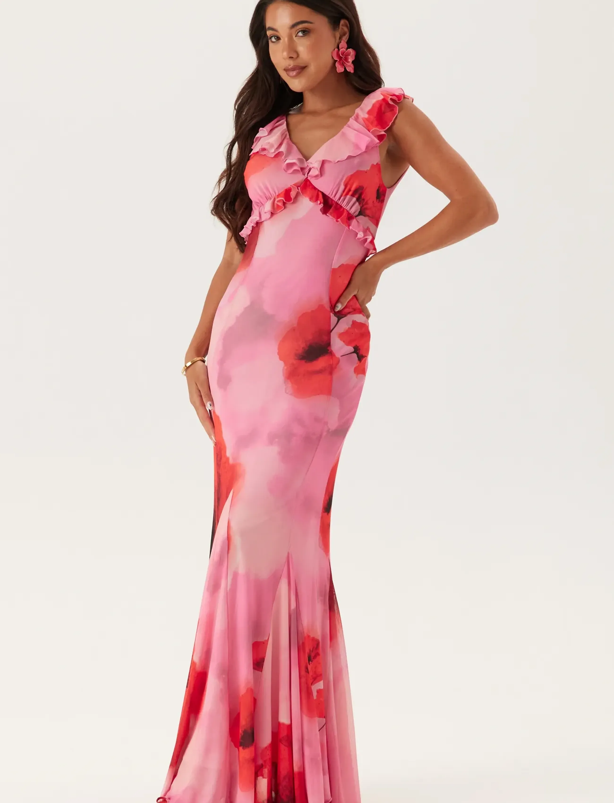 Bubbleroom Mermaid Mesh Gown, M, Dresses, Rosa - Maxi Dress, Frauen