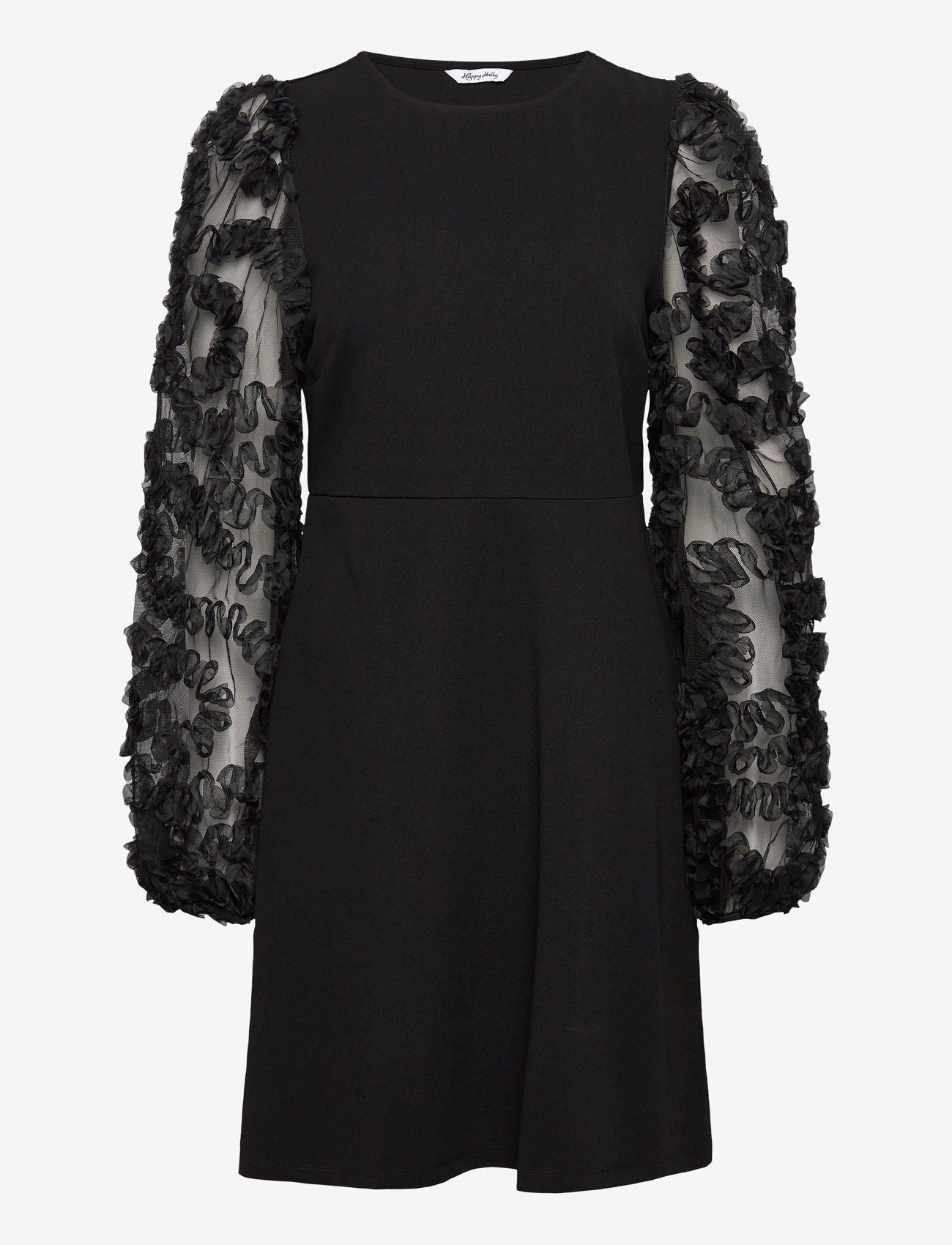 Bubbleroom - 3D Floral Sleeve Short Dress - cocktailklänningar - black - 1