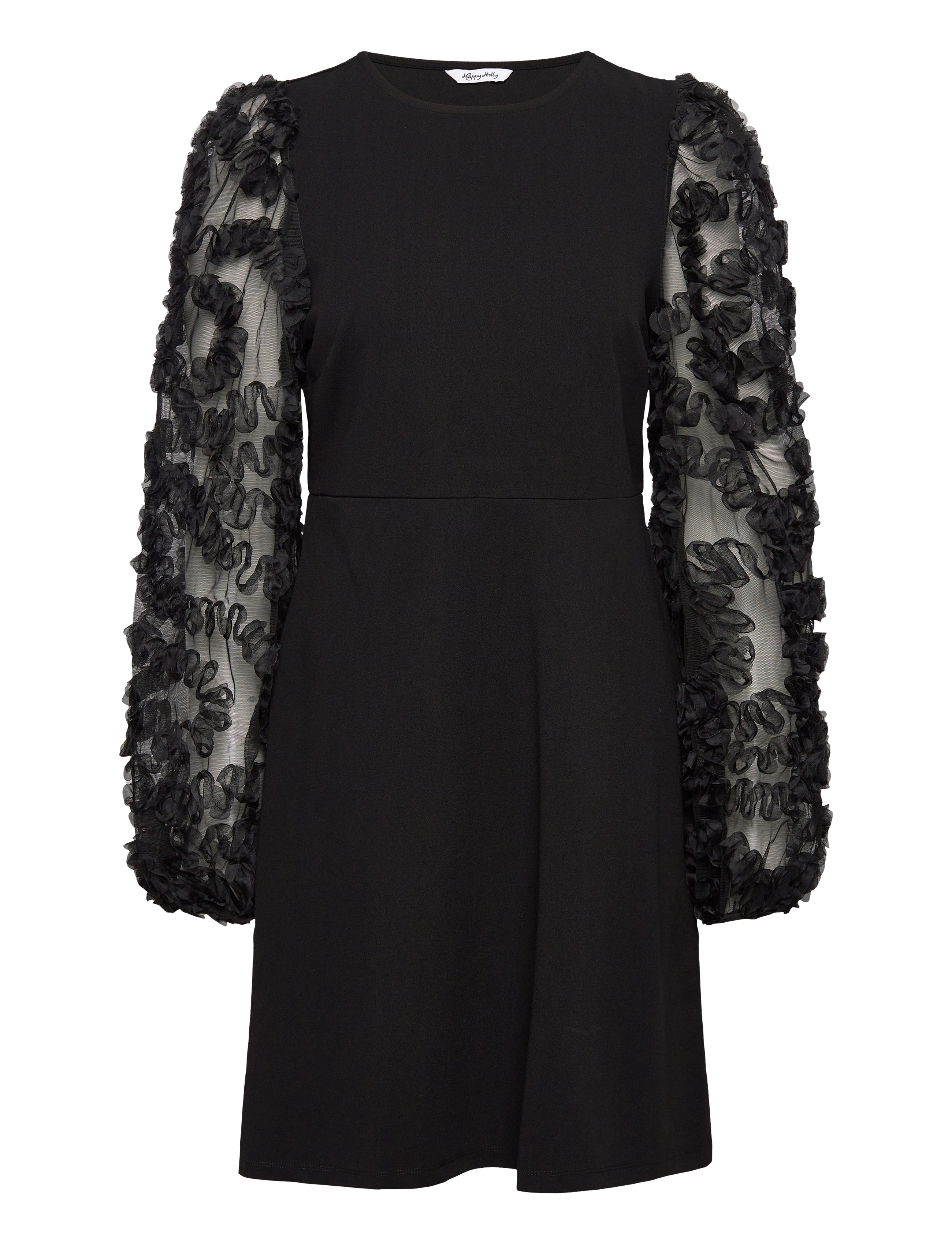 Bubbleroom 3D Floral Sleeve Short Dress - Cocktailkleider - BLACK / black