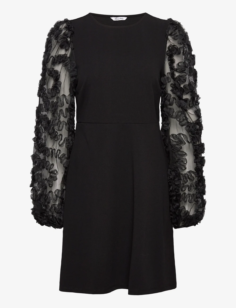 Bubbleroom - 3D Floral Sleeve Short Dress - kokteilikleidid - black - 1