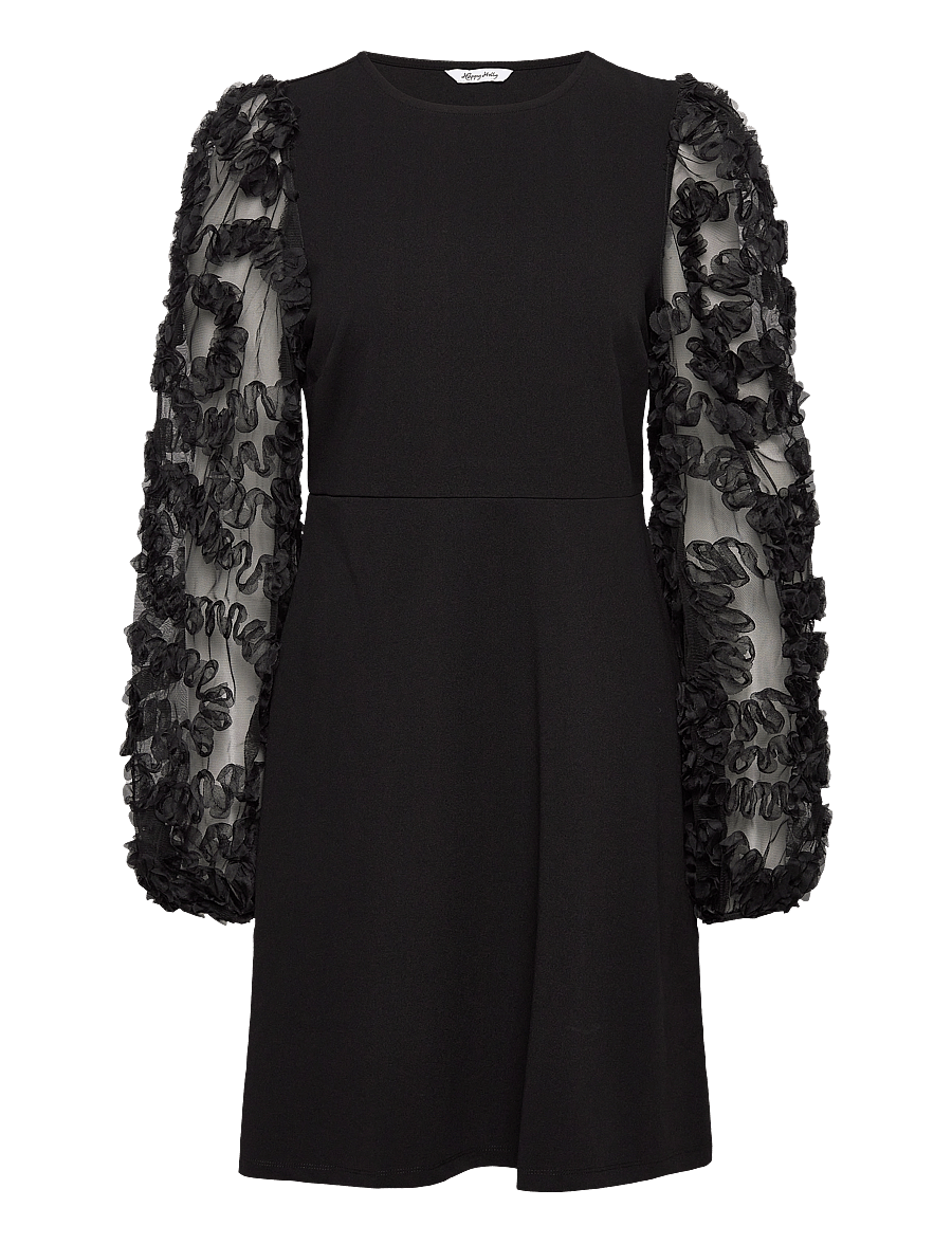 Bubbleroom - 3D Floral Sleeve Short Dress - black - 1