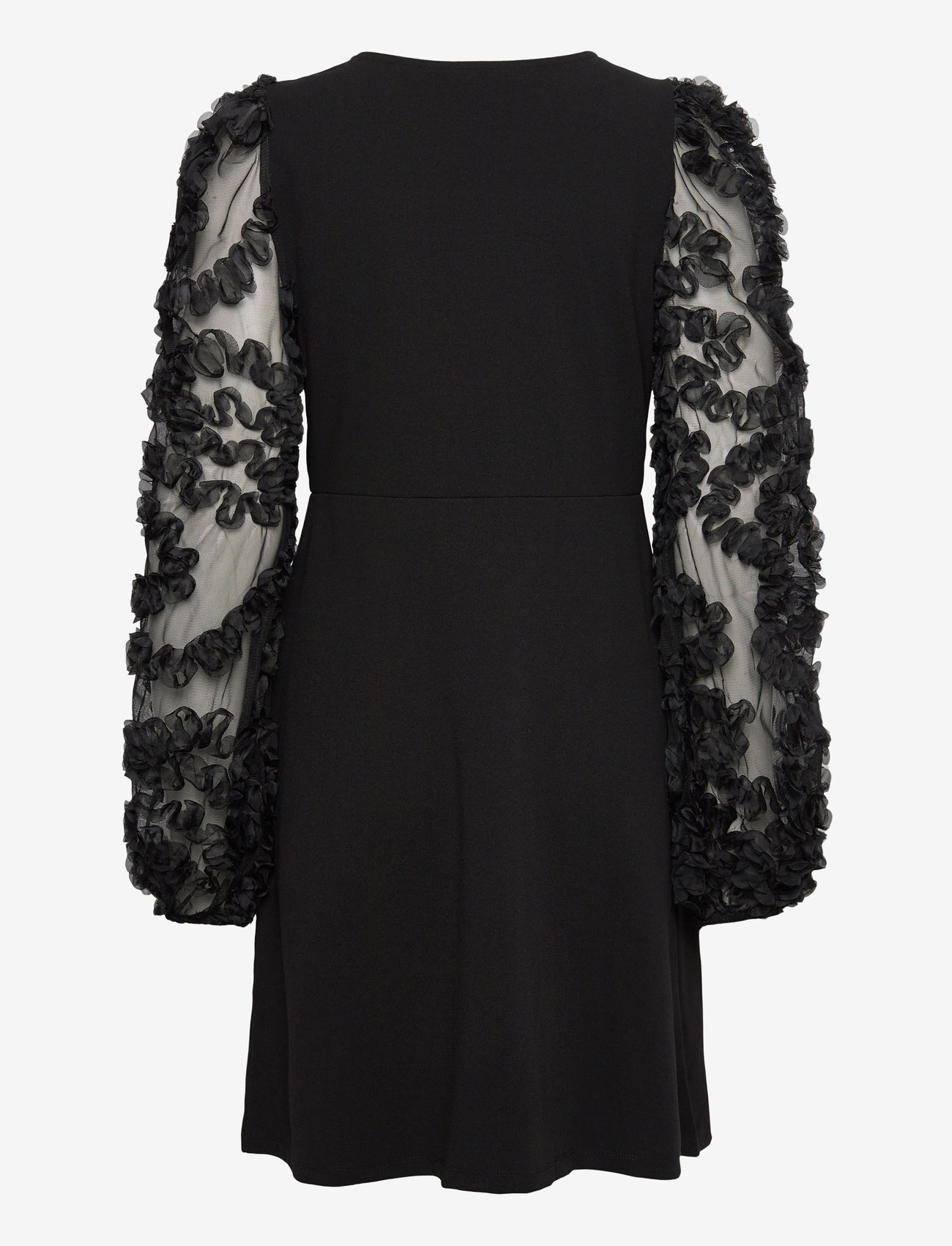 Bubbleroom - 3D Floral Sleeve Short Dress - cocktailklänningar - black - 2