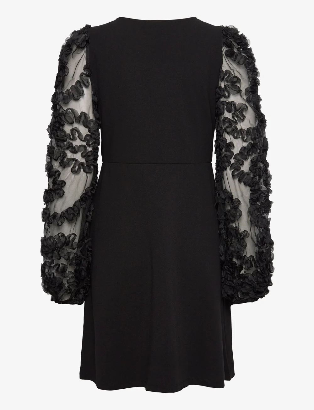 Bubbleroom - 3D Floral Sleeve Short Dress - kokteilikleidid - black - 2