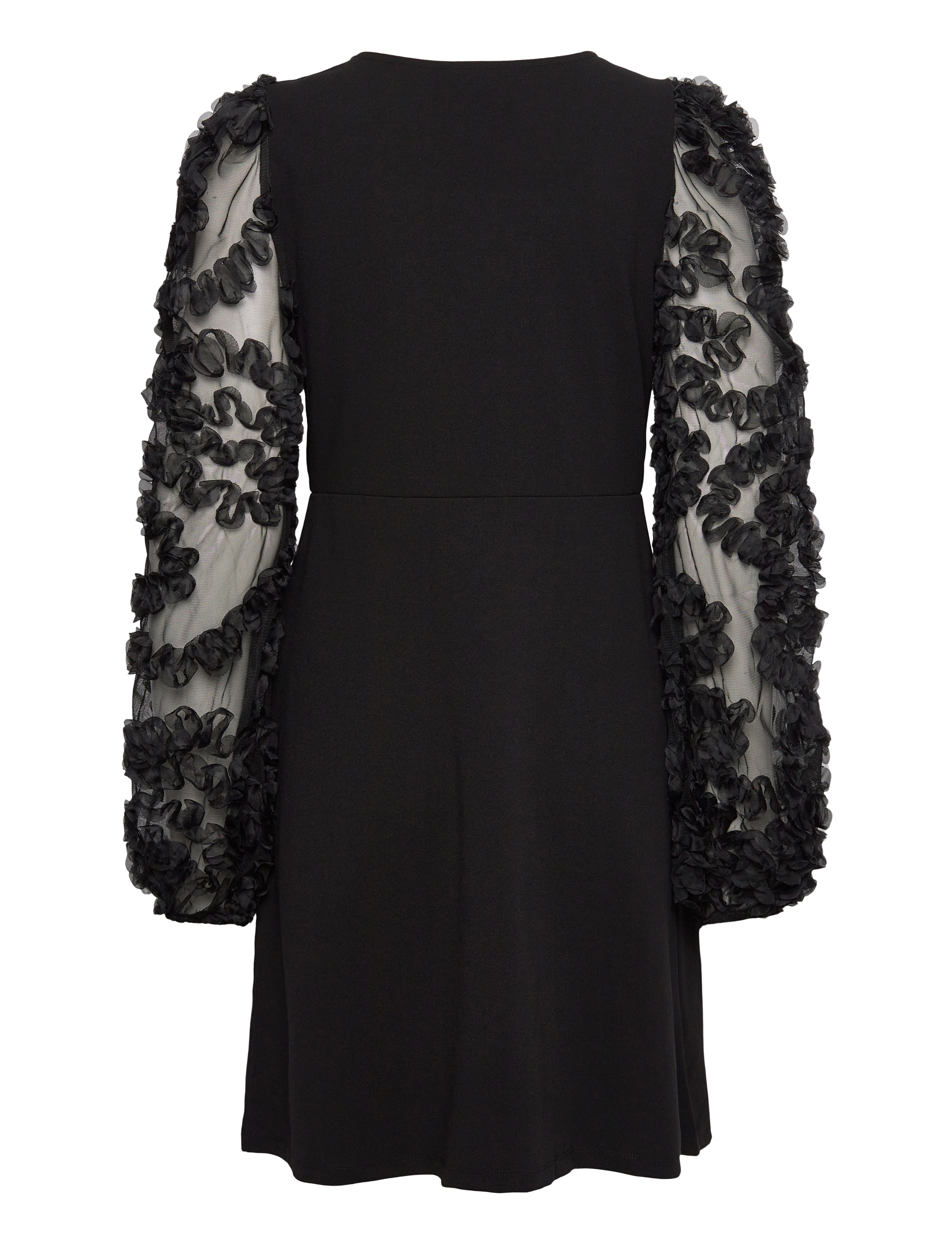 Bubbleroom - 3D Floral Sleeve Short Dress - black - 2