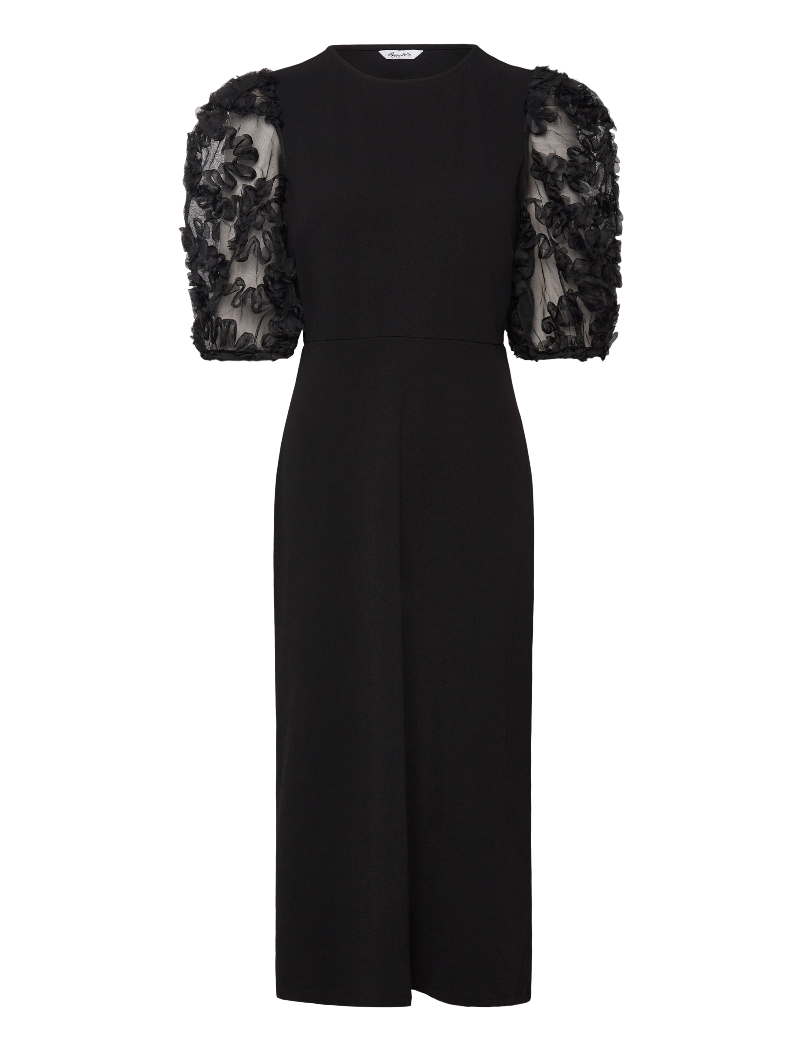 Bubbleroom - 3D Floral Sleeve Midi Dress - black - 1