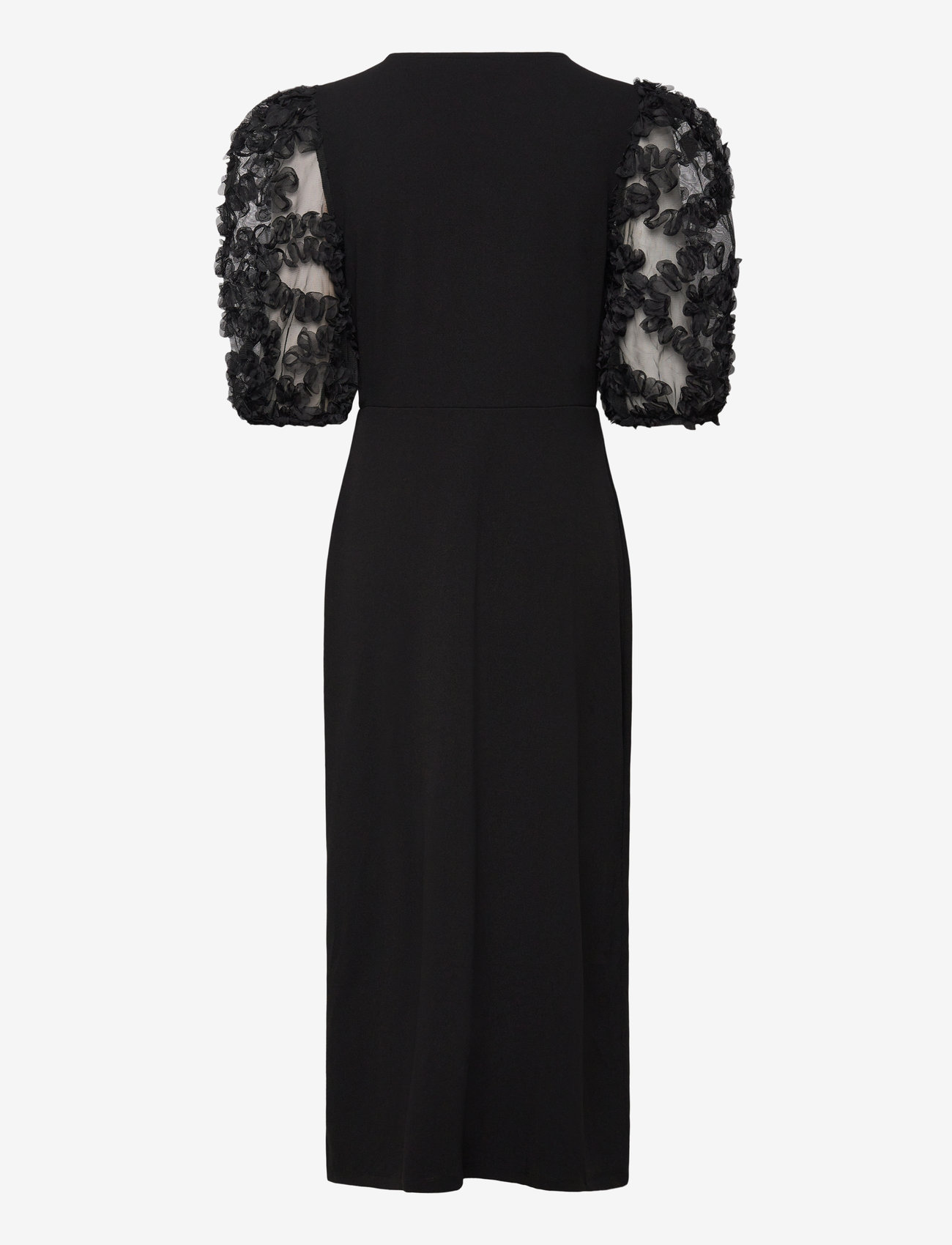 Bubbleroom - 3D Floral Sleeve Midi Dress - pidulikud kleidid - black - 2