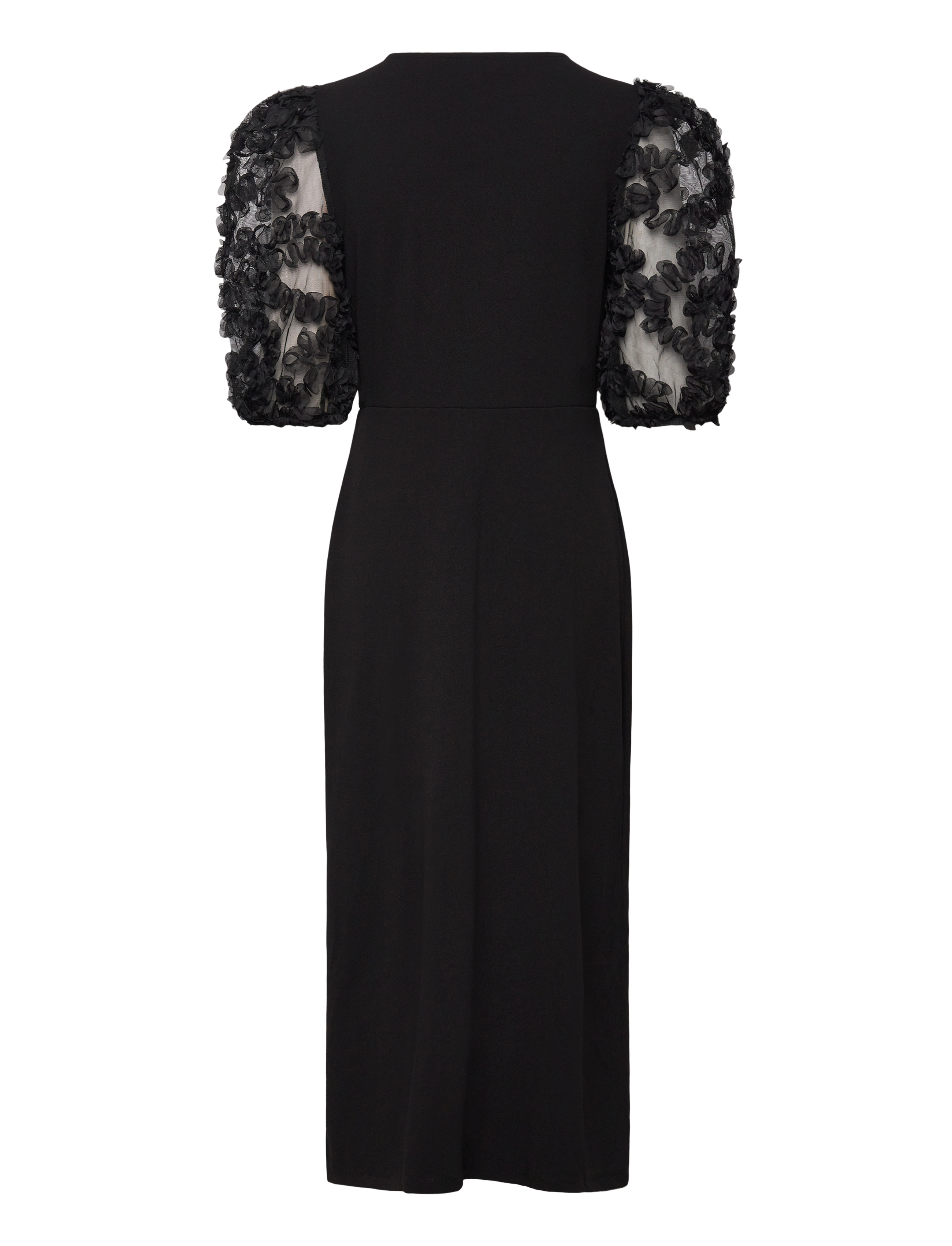 Bubbleroom - 3D Floral Sleeve Midi Dress - black - 2