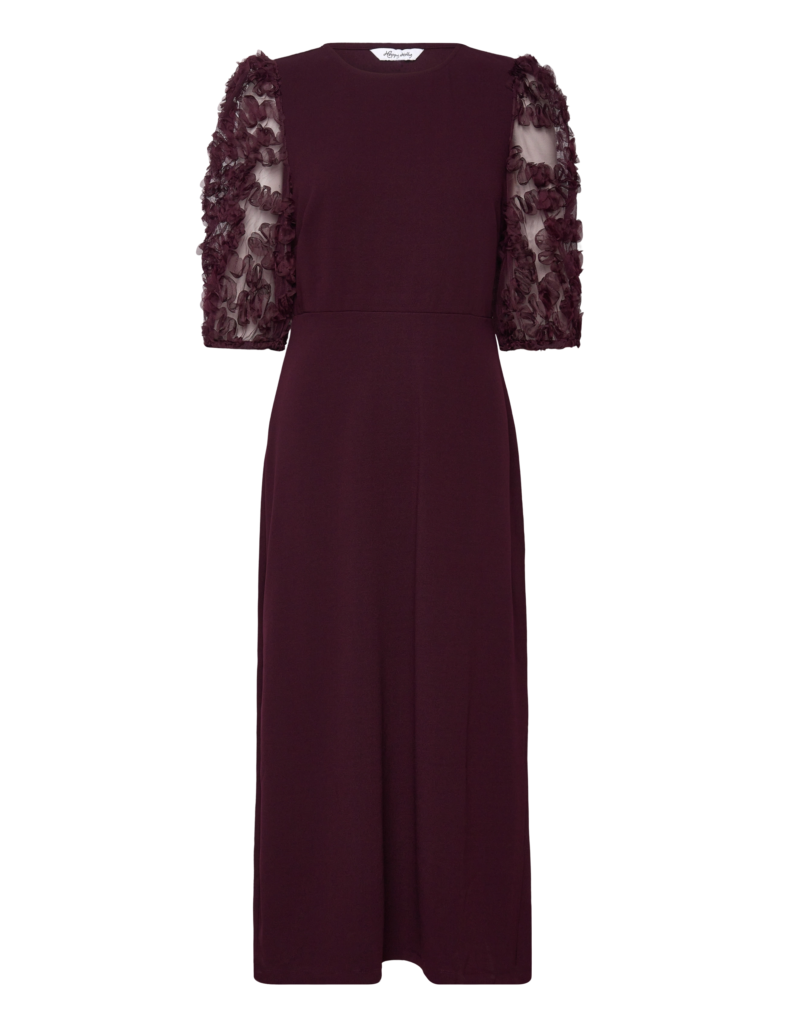 Bubbleroom 3D Floral Sleeve Midi Dress - Peokleidid - BURGUNDY / burgundy